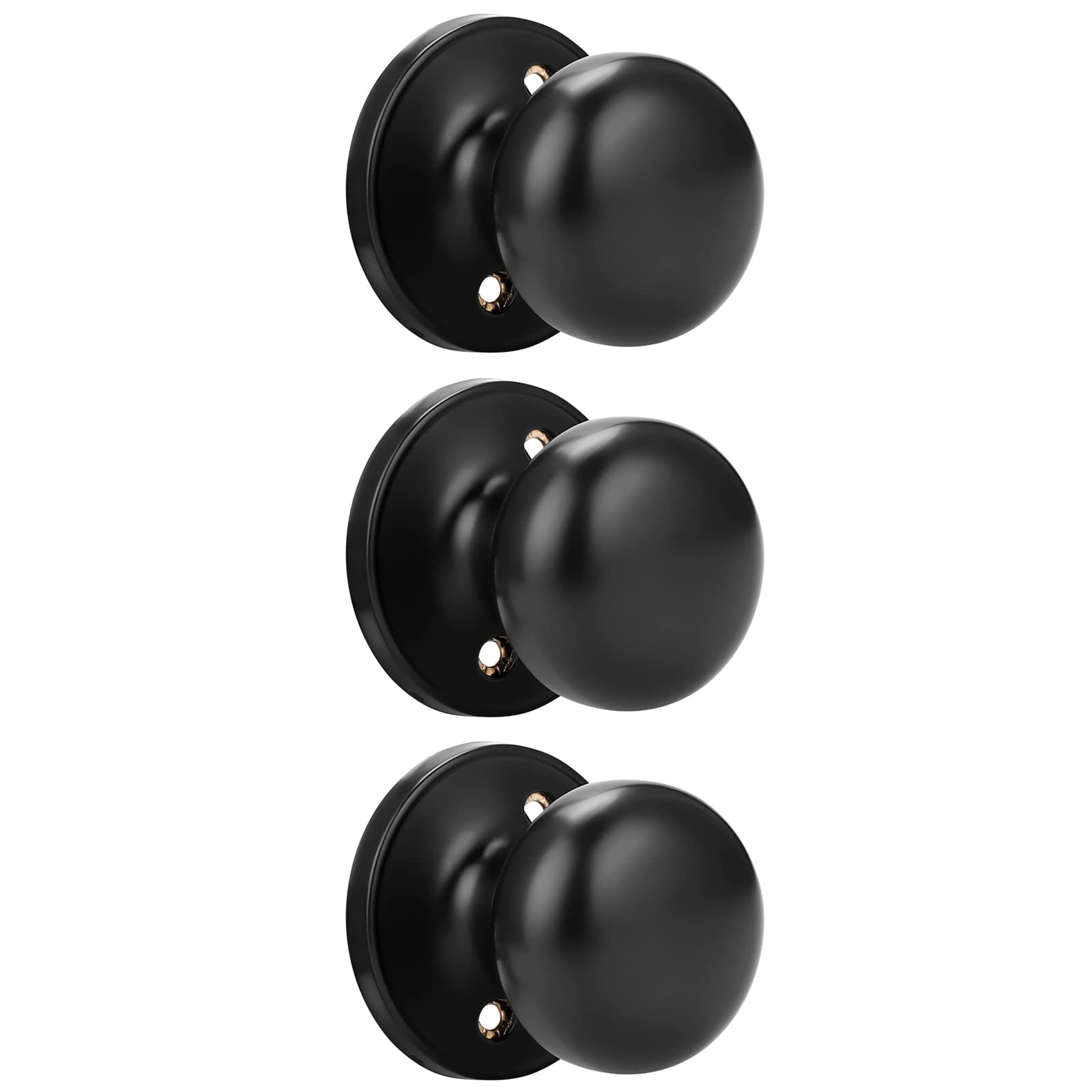Gobekor 3 Pack Matte Black Round Dummy Door Knobs - Single Side Interior Door Handles for Closets, French Doors & Cabinets - Perfect for Bedrooms, Bathrooms & Home Decor