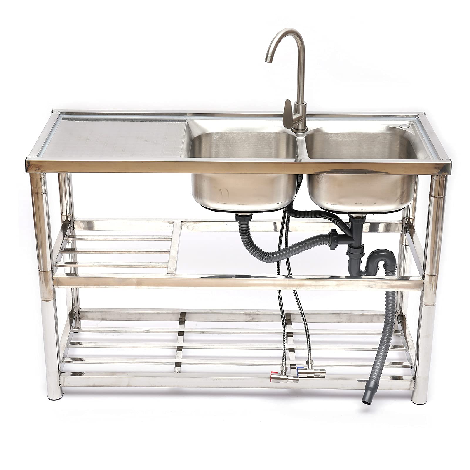 Premium Commercial Double Bowl Stainless Steel Kitchen Sink Set with Drainer & Faucet - Heavy Duty 16 Gauge for Restaurants, Bars, Cafes & Home Kitchens - Perfect for High-Traffic Food Prep, Dishwashing & Buffet Stations