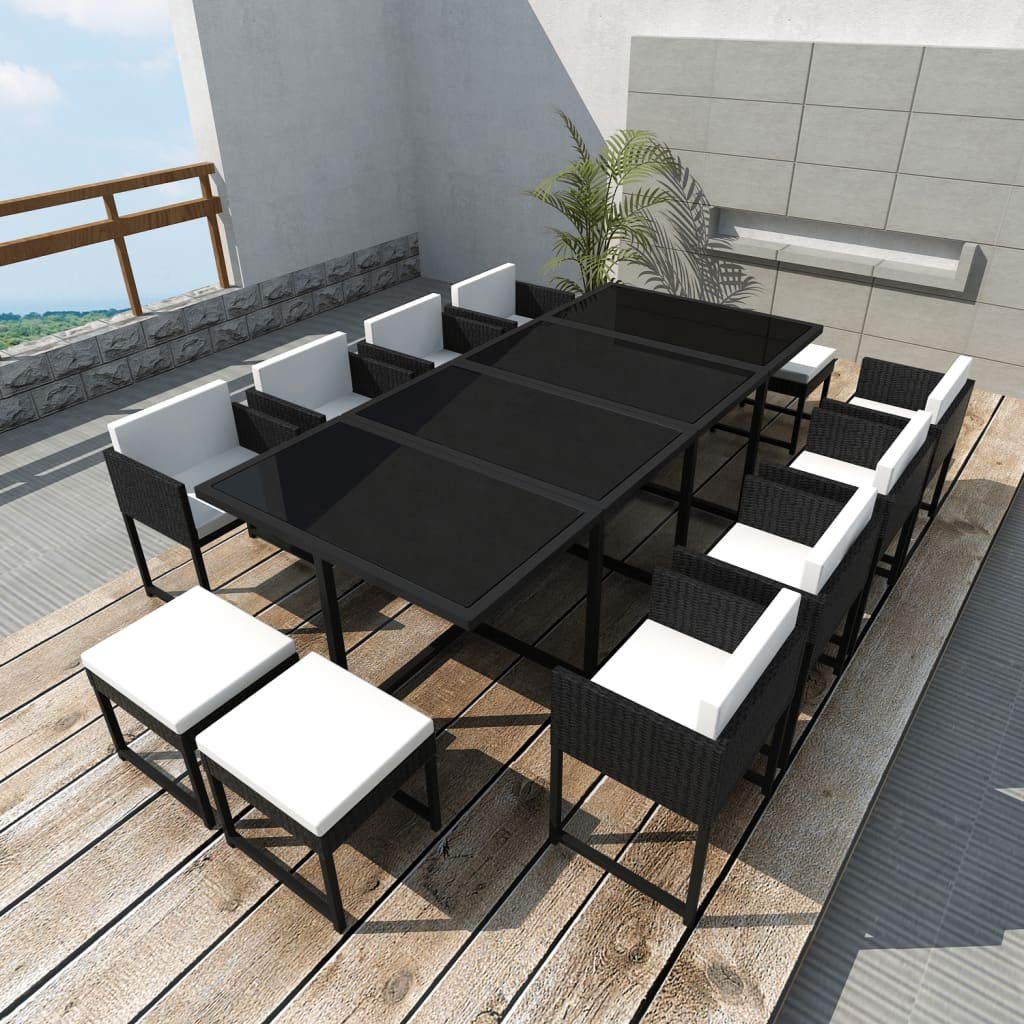 13-Piece Rattan Outdoor Dining Set with Cushions & Tempered Glass Tabletop - Patio Furniture for Backyard, Garden, Poolside Entertaining - Weather-Resistant Wicker Bistro Set (Beige)