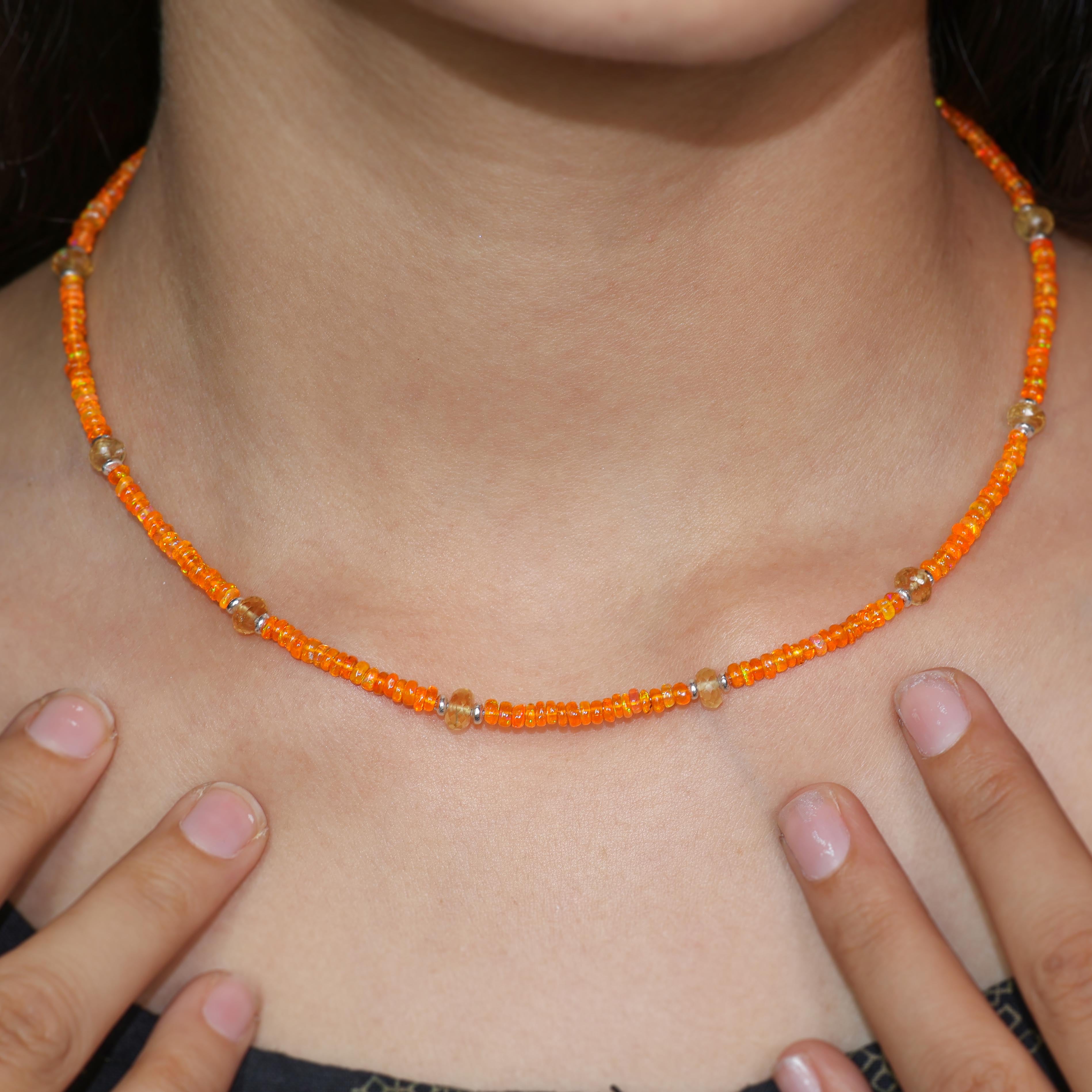 Natural Ethiopian Fire Opal and Citrine Beaded Necklace - Handmade Gemstone Jewelry for Women, Boho Chic Accessory for Parties & Special Occasions