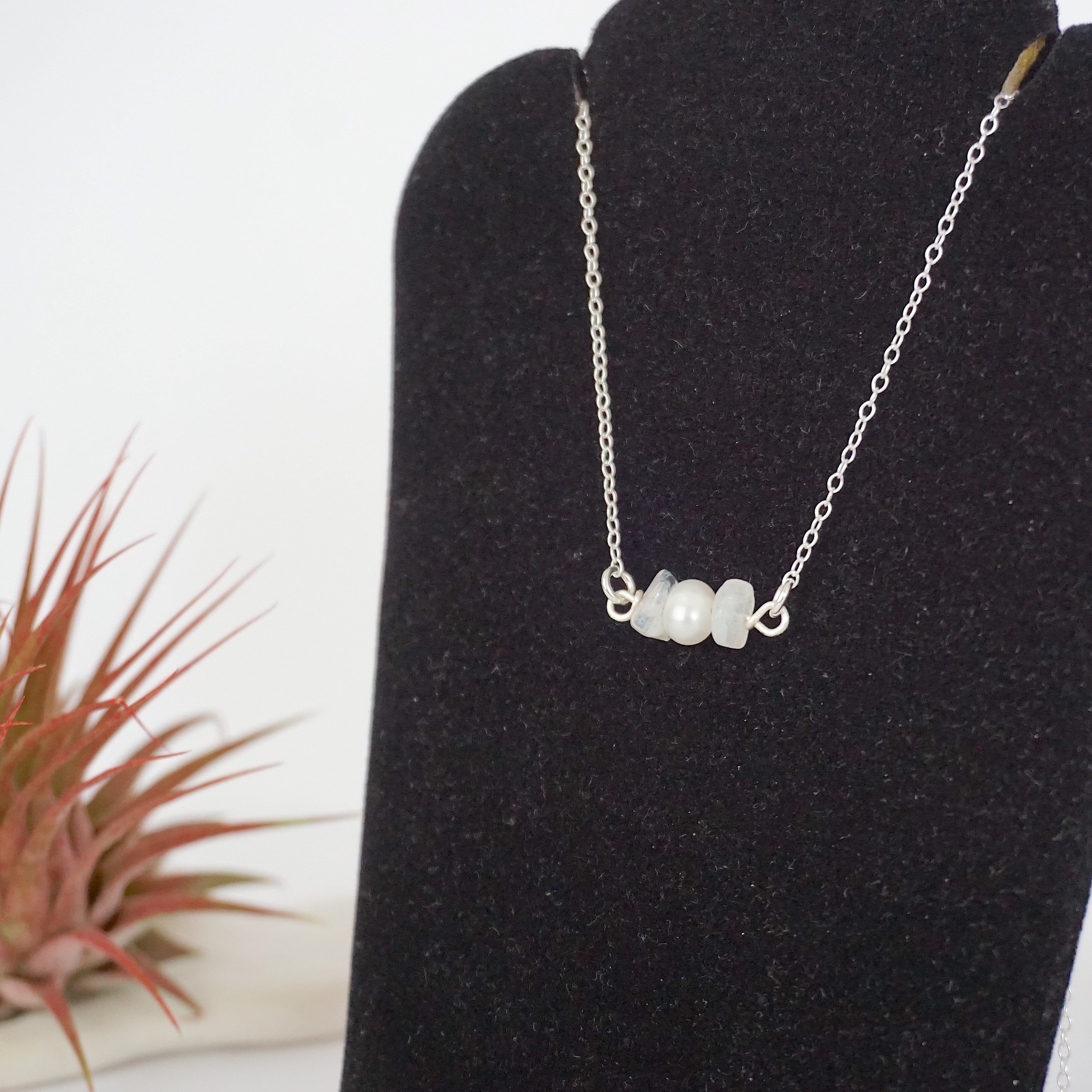 Moonstone & Pearl Charm Necklace – Elegant Boho Jewelry for Women | Perfect for Weddings, Date Nights & Gifts