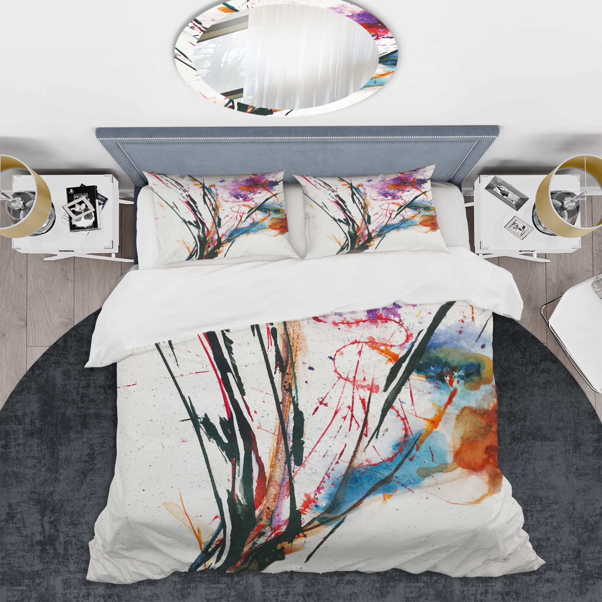 Abstract Floral Duvet Cover Set - Purple & Blue King Size for All Seasons