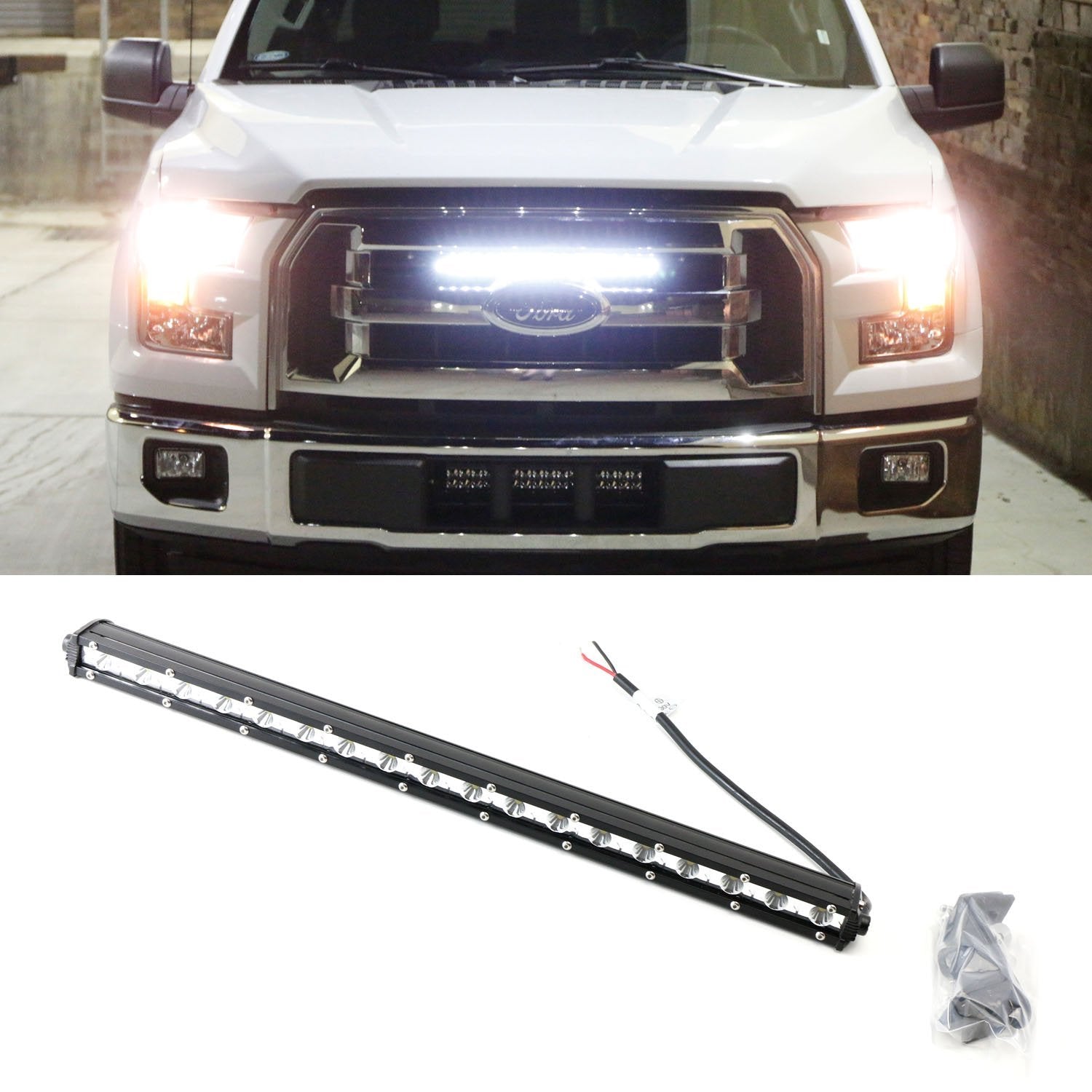 54W 20 LED Light Bar with Hidden Behind Grille Mount Bracket for 2015+ Ford F150 - Off-Road Lighting, Truck Accessories, Night Driving & Adventure Use