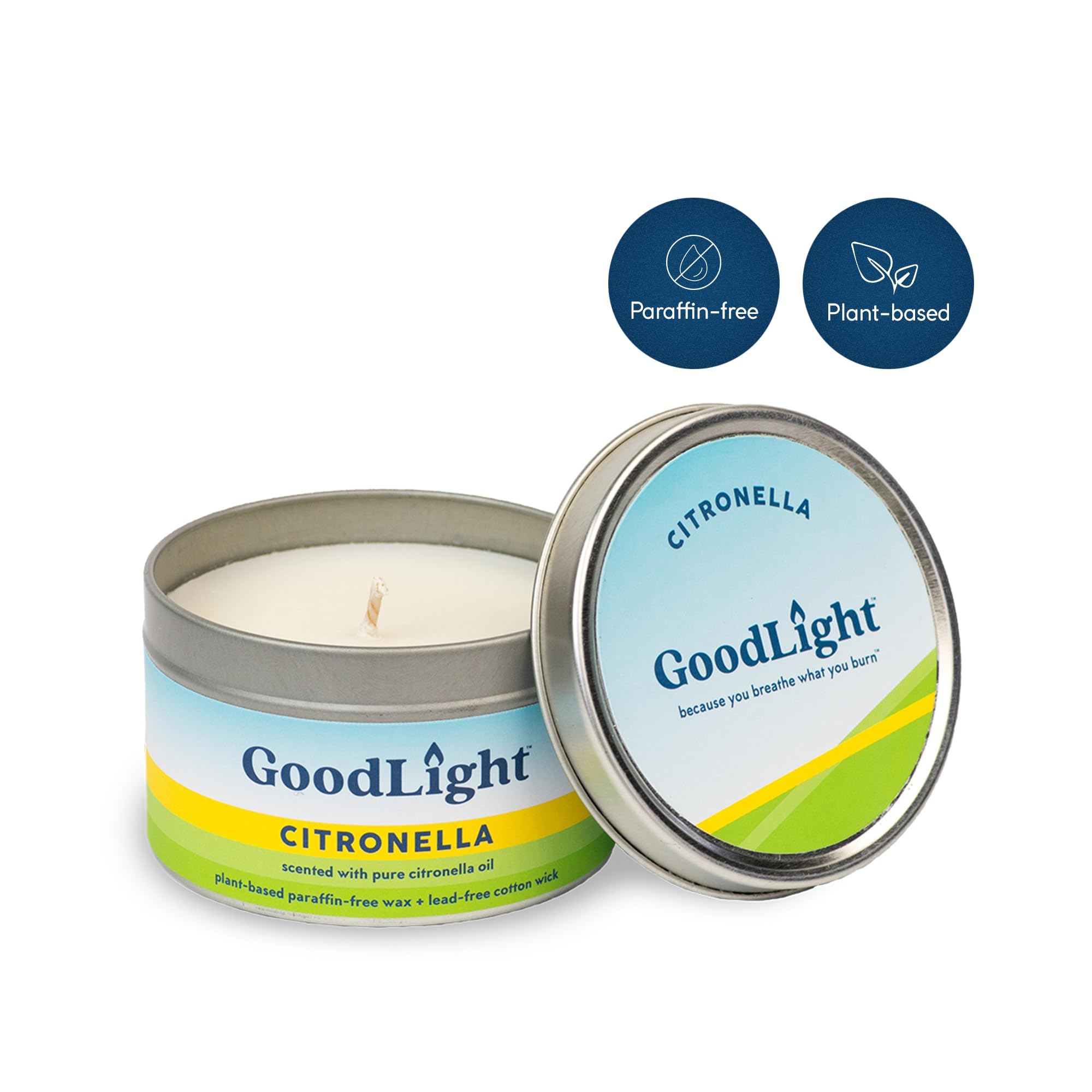 GoodLight Paraffin-Free Scented Candle | Non-Toxic Clean Burning Tin Candles with Citronella Essential Oil | Travel, Camping & Outdoor Mosquito Repellent Candle
