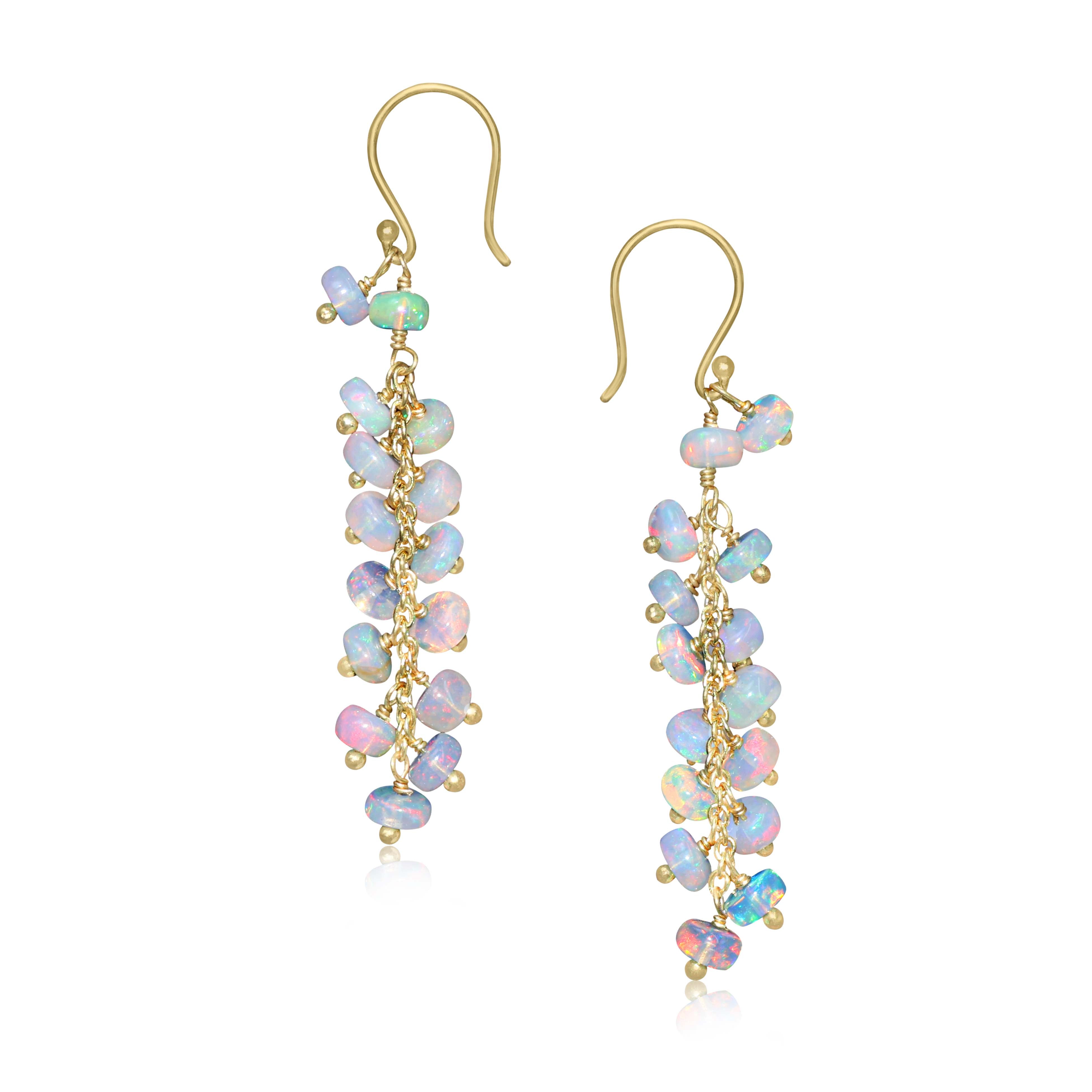 Natural White Opal Beaded Long Cluster Dangle Earrings for Women | Boho Chic Handmade Jewelry | Perfect for Weddings, Parties & Special Occasions