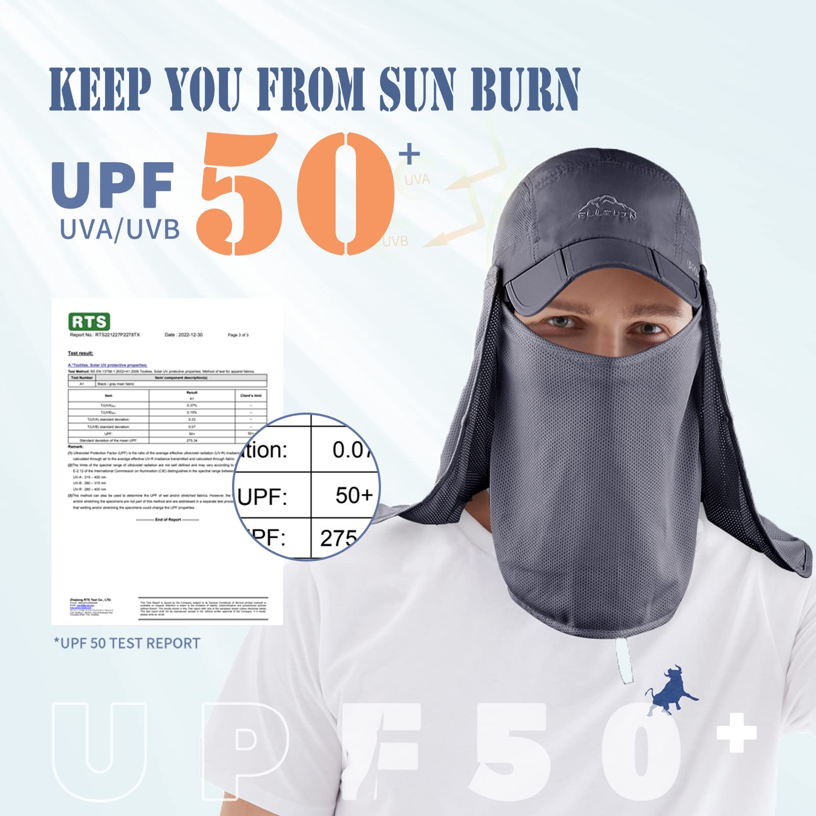 ELLEWIN UPF 50+ Sun Hat for Men & Women - Wide Brim UV Protection Fishing Hat with Neck Flap & Face Cover - Perfect for Outdoor Activities, Beach, Hiking, and Gardening