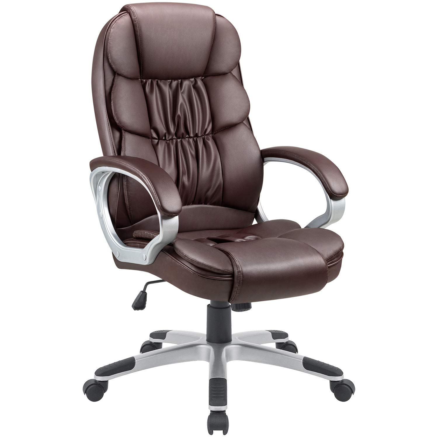 Premium GUNJI High Back Executive Office Chair - Ergonomic PU Leather Computer Desk Chair with Adjustable Height, Swivel & Lumbar Support - Perfect for Home Office, Gaming & Workspaces (Brown)