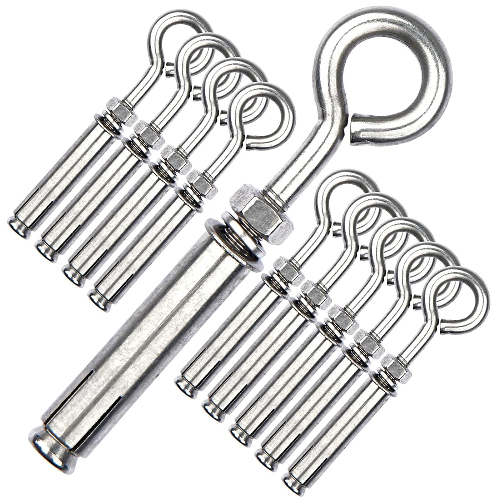 Heavy Duty M6 Shoulder Eye Bolts - Stainless Steel Wall Anchors for Concrete & Masonry - 10pcs (Ceiling & Wall Mounting)