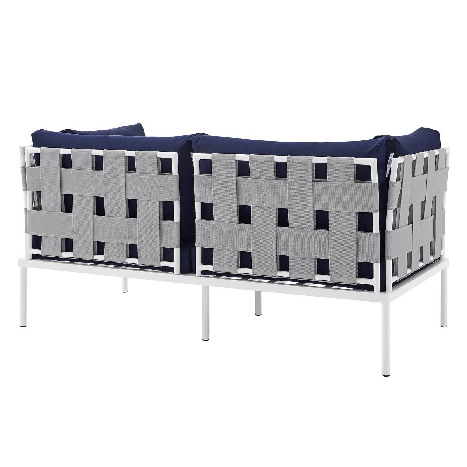 Modway EEI-4925 5-Piece Outdoor Patio Furniture Set - Aluminum Frame with Sunbrella Gray & Navy Cushions - Weather-Resistant Dining Set for Backyard, Poolside or Garden - Includes Table & 4 Chairs