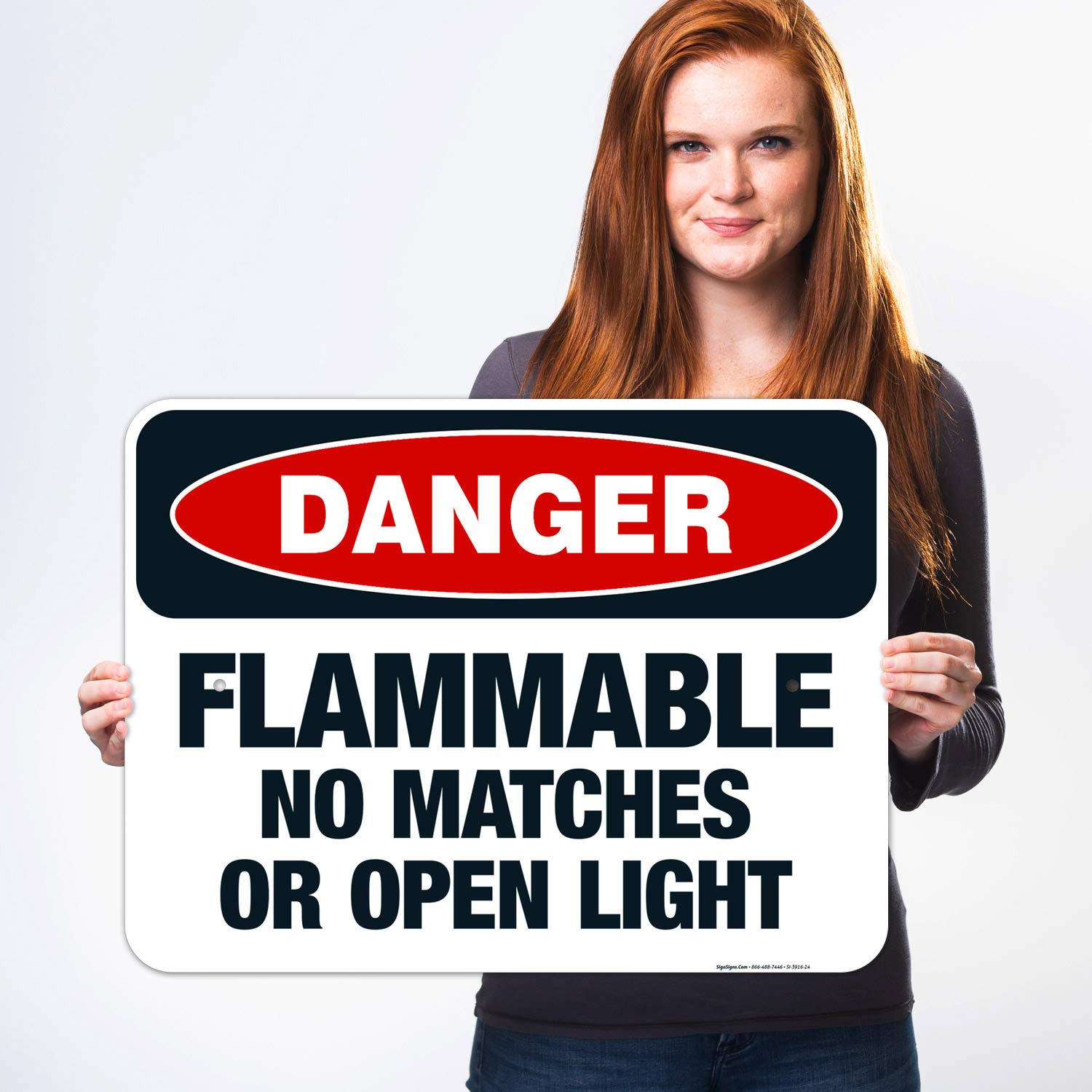 OSHA Approved Flammable No Matches or Open Light Danger Sign - 18x24 Inches Rustproof Aluminum Safety Sign for Indoor/Outdoor Use - Made in USA (Perfect for Chemical Storage, Warehouses & Hazardous Areas)