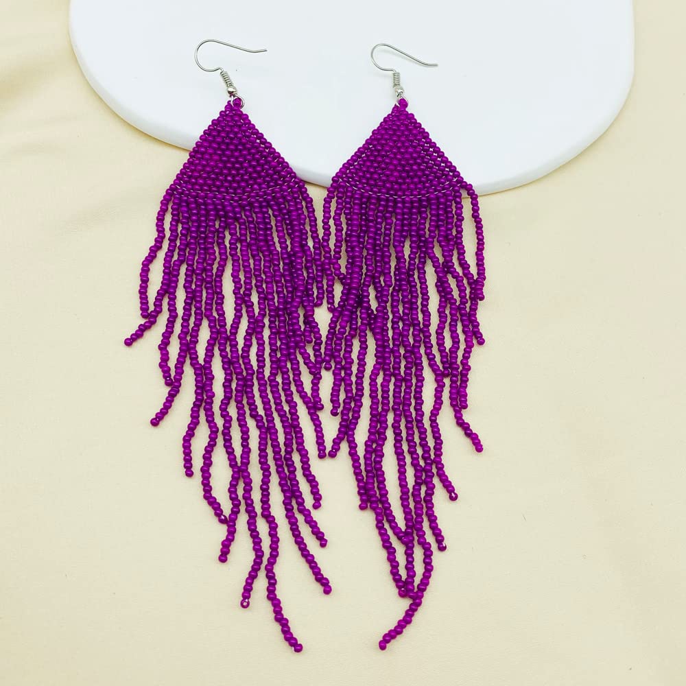 Boho Beaded Earrings for Women - Handmade Bohemian Tassel Seed Bead Drop Earrings | Holiday, Birthday & Valentine's Day Gifts | Perfect for Festivals, Parties and Casual Wear