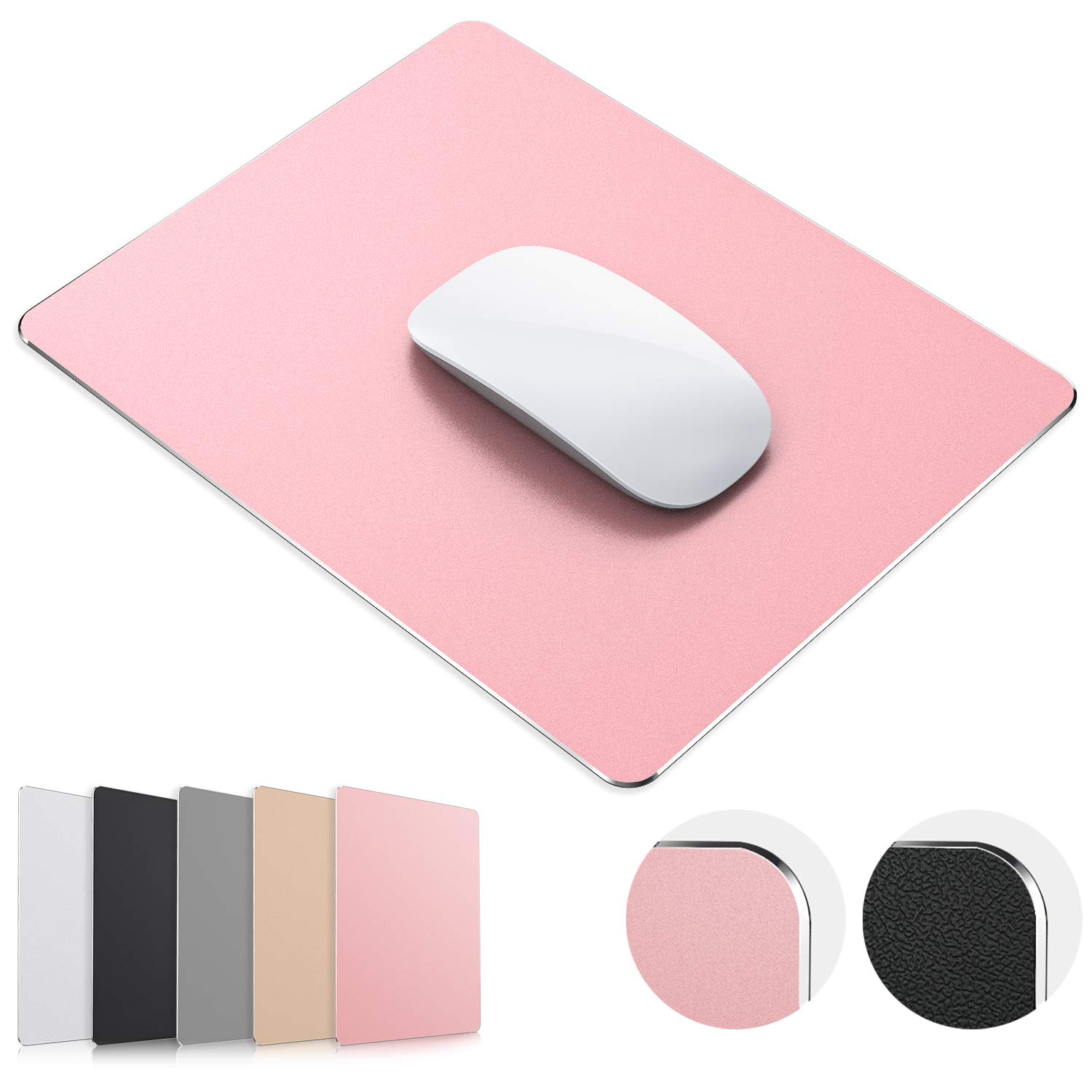 Premium Rose Gold Hard Metal Aluminum Mouse Pad - Dual-Side Waterproof, Fast & Accurate Control - Ideal for Office Work, Home Use & Gaming (Small Size 9