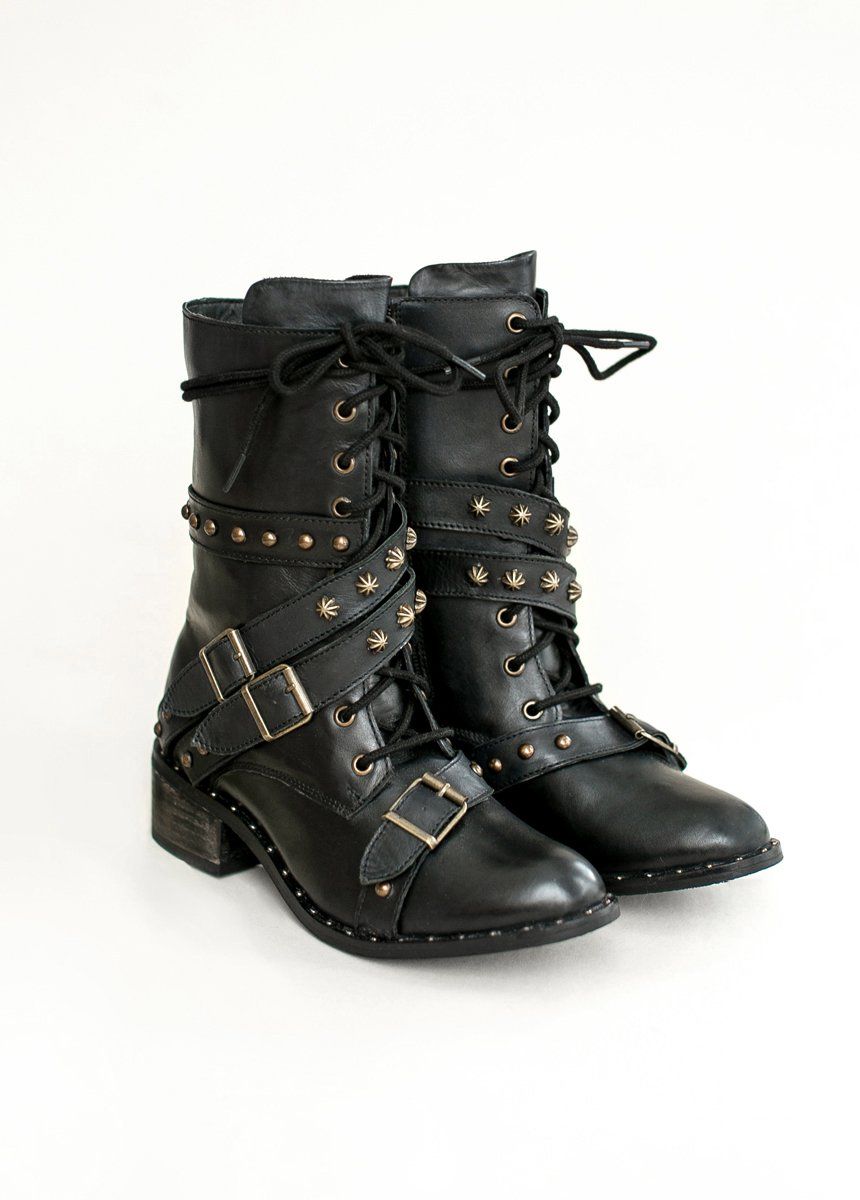 Rory Distressed Black Leather Combat Boots for Women - Stylish & Durable Gothic Punk Ankle Boots for Everyday Wear, Concerts & Outdoor Adventures