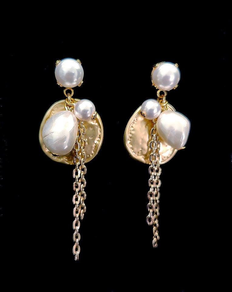 Elegant Bridal Earrings - Modern Grecian Pearl & Gold Chain Drop Earrings by Kezani | Perfect for Weddings, Parties & Special Occasions