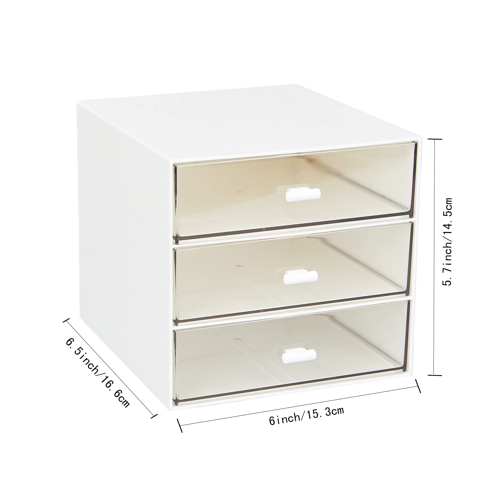 3-Drawer Clear Plastic Desk Organizer - Office Supplies Storage Box for Gel Pens, Pencils, Markers, Tape, Erasers, Paperclips & Chargers | Perfect for Home Office, School Desk & Workspace Organization (White)