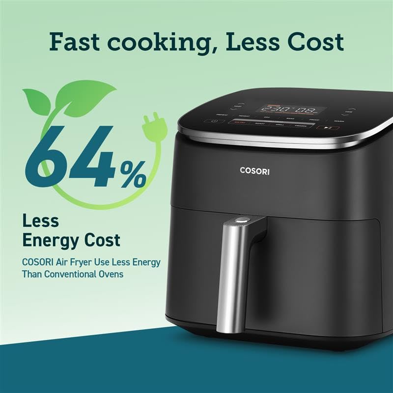 COSORI Air Fryer 6L TurboBlaze - 9-in-1 Compact Air Fryer with 5 Fan Speeds, 30°C-230°C Temperature Range, Oil-Free Cooking, Non-Stick & Dishwasher Safe Basket - Includes 110+ Recipes - Perfect for Healthy Meals, Quick Snacks & Family Dinners