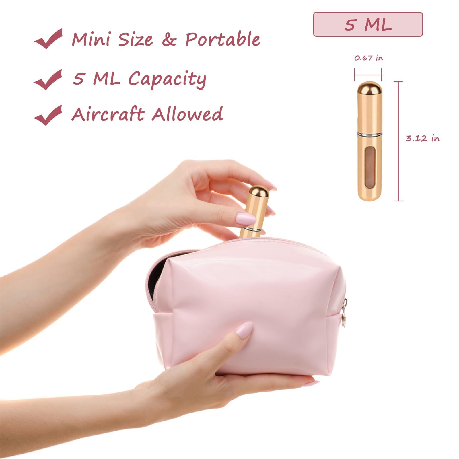 EYX Formula Mini Metallic Refillable Perfume Bottle with Transparent Window - Portable Travel Size for Purse, Gym & Office Essentials