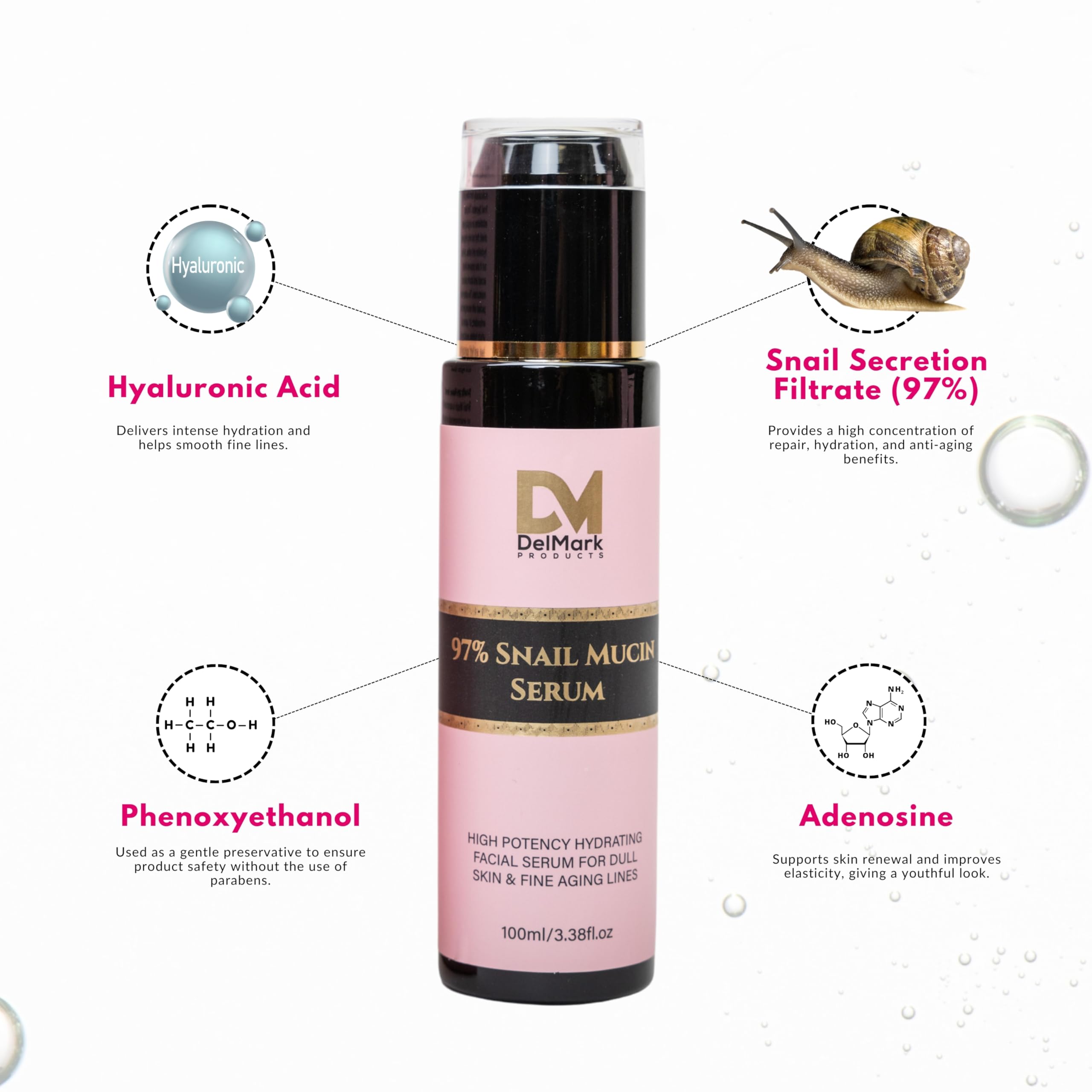 Snail Mucin Serum 100ml - 97% Snail Filtrate & Hyaluronic Acid for Hydrating & Repairing Skin - Korean Skincare for Face, Eye & Neck - Perfect for Night Routine
