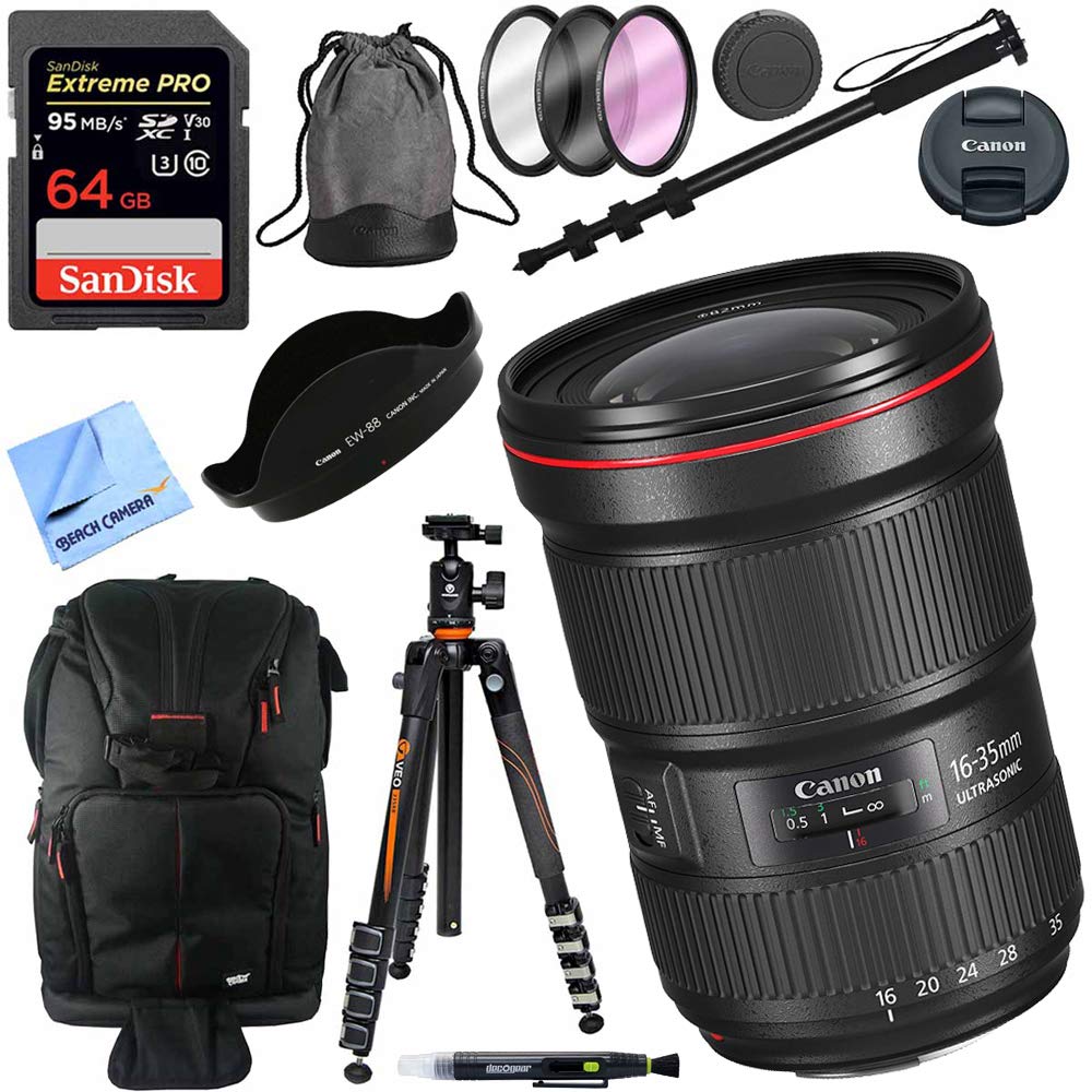 Canon EF 16-35mm f/2.8L III USM Ultra Wide Angle Zoom Lens for Full Frame DSLR Cameras with Vanguard Tripod & 64GB Memory Card Bundle - Perfect for Landscape, Architecture and Travel Photography