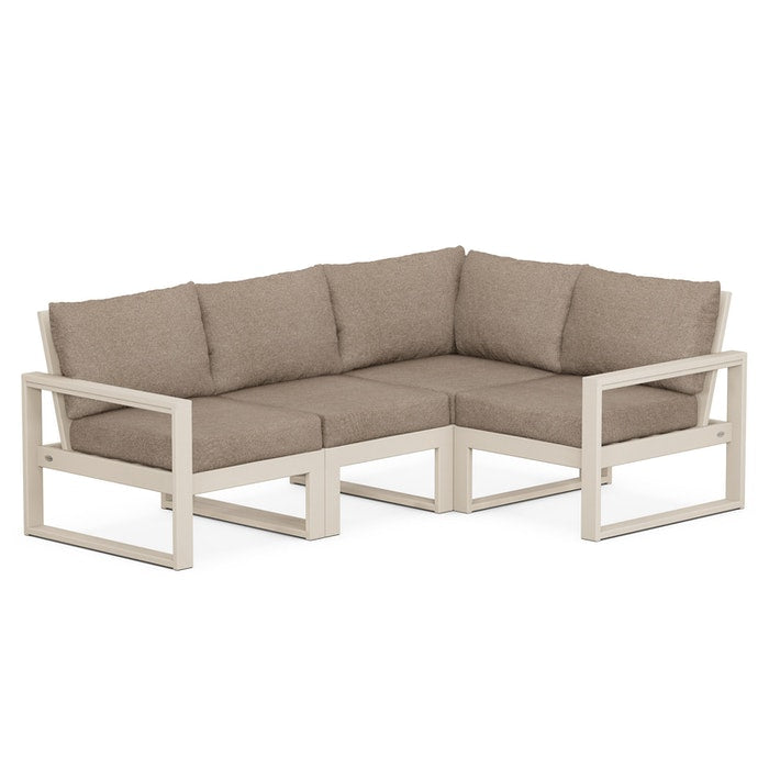 POLYWOOD EDGE 4-Piece Modular Deep Seating Set - Outdoor Patio Furniture for Backyard, Poolside & Garden - Durable All-Weather Wicker Sectional Sofa with Cushions