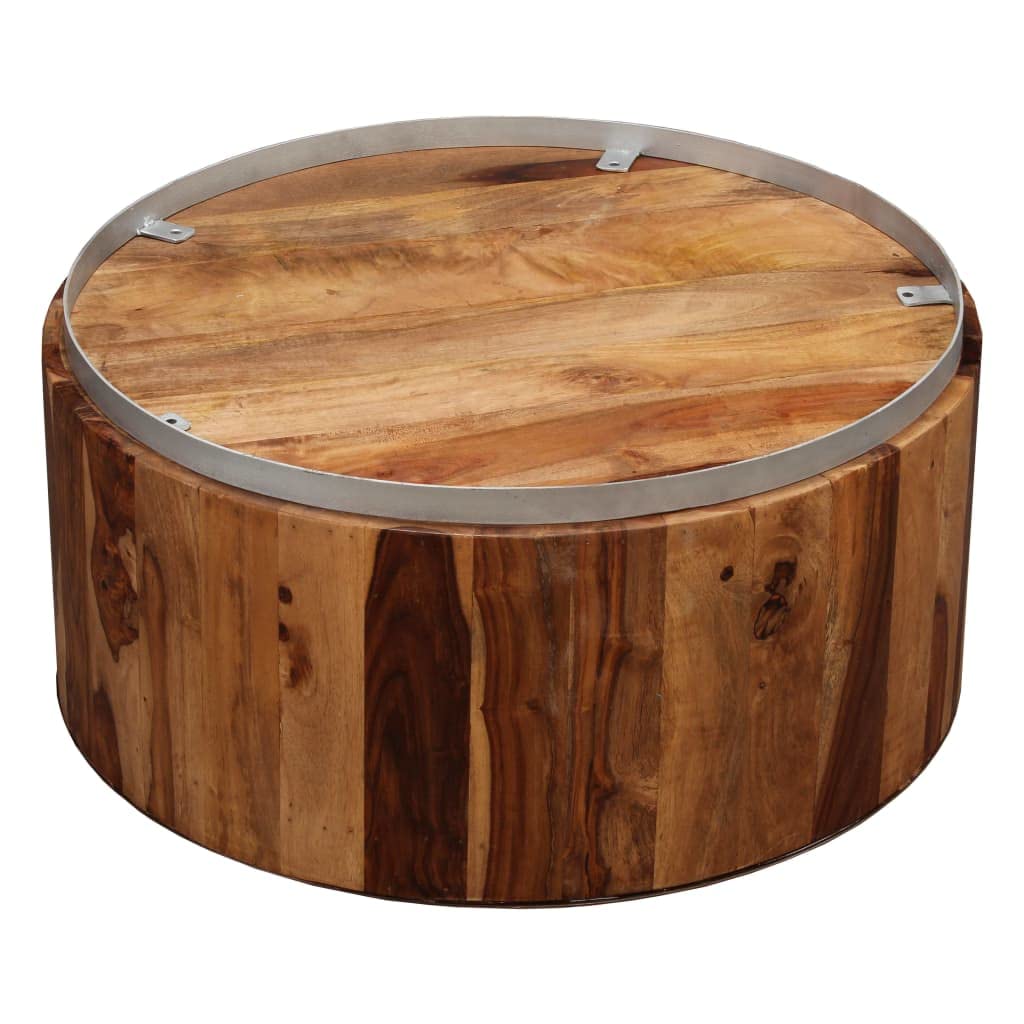 CHARMMA Solid Sheesham Wood Coffee Table with Steel Base - 26.8