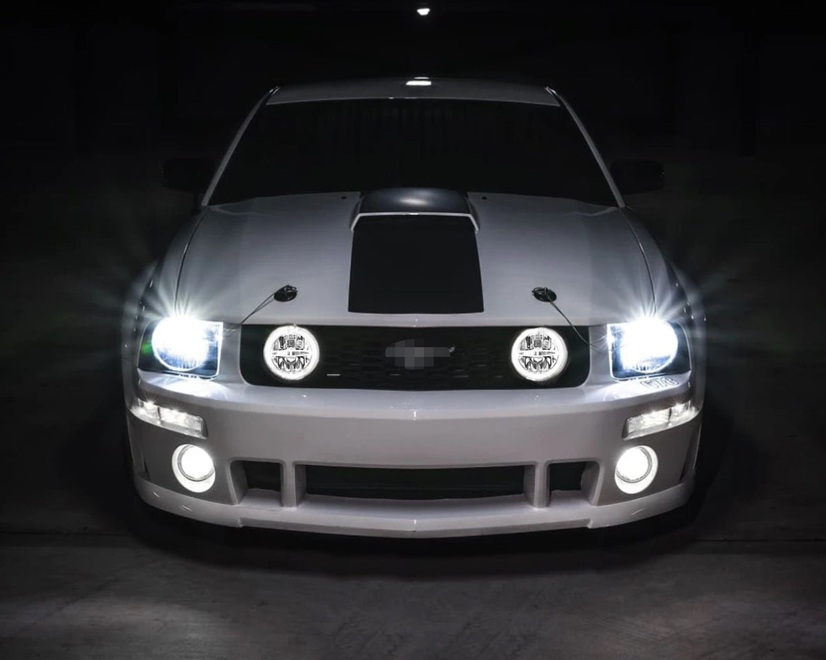 30W Rally Racing Style LED Halo Ring Fog Lights for 2005-2009 Ford Mustang - Durable Off-Road Fog Lamps with Bright Halo Rings for Night Driving & Car Shows