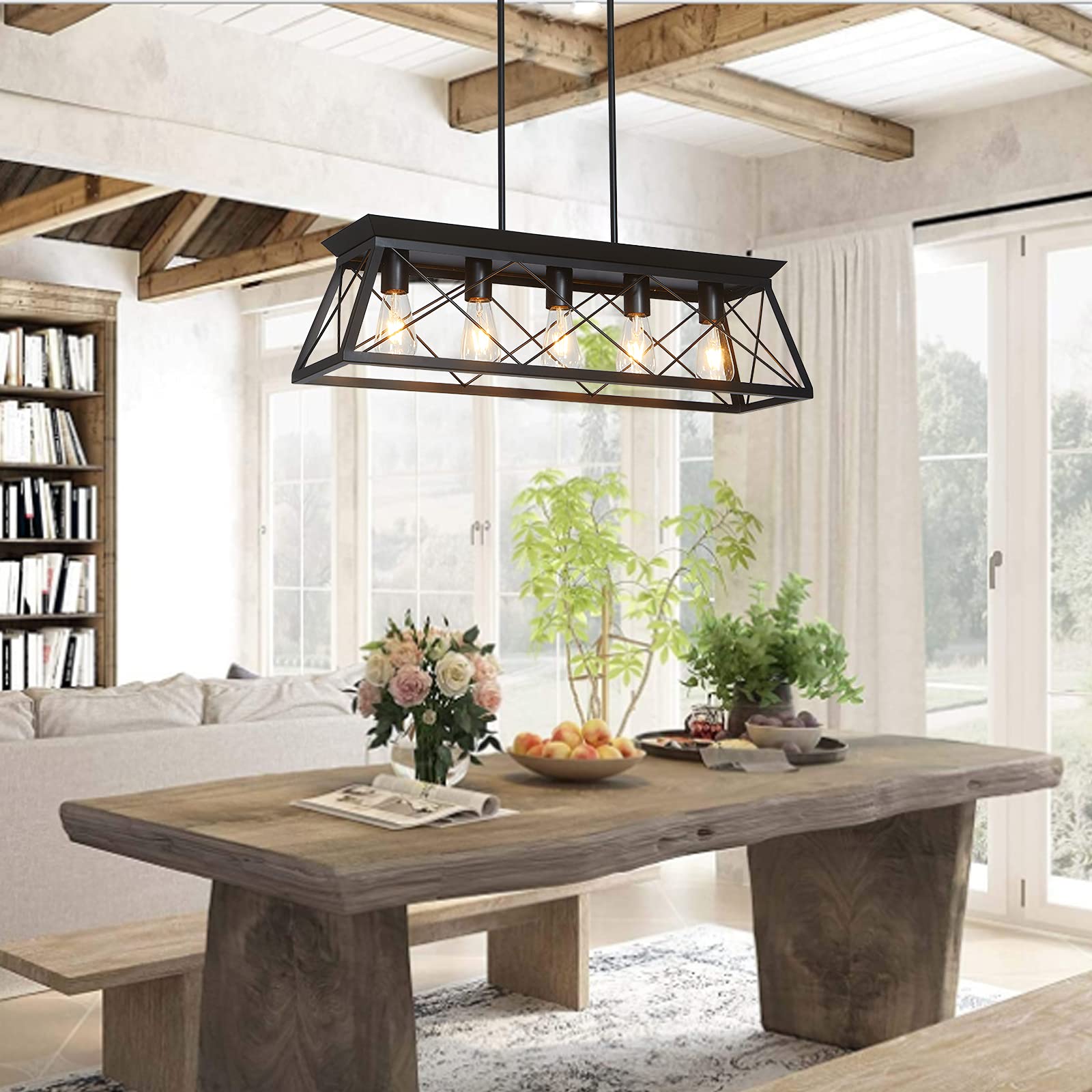 Modern 5-Light Black Chandelier for Dining Room, Farmhouse Kitchen Island, Entryway, Bedroom & Living Room - Elegant Ceiling Pendant Light Fixture for Home Decor