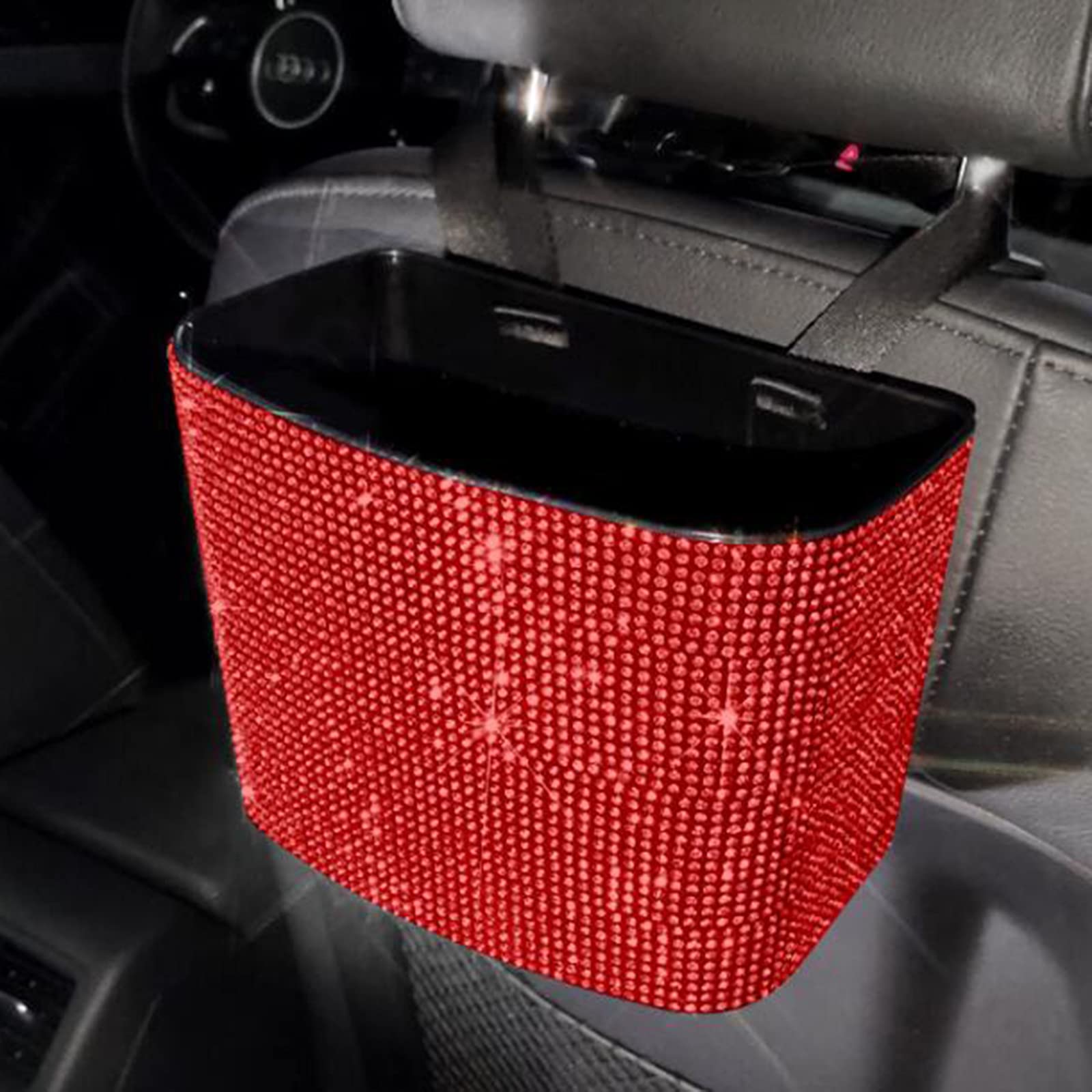 Bling Rhinestone Car Trash Can - Hanging Car Garbage Container with Glitter Red Design | Perfect for Road Trips, Commuting & Keeping Your Vehicle Clean