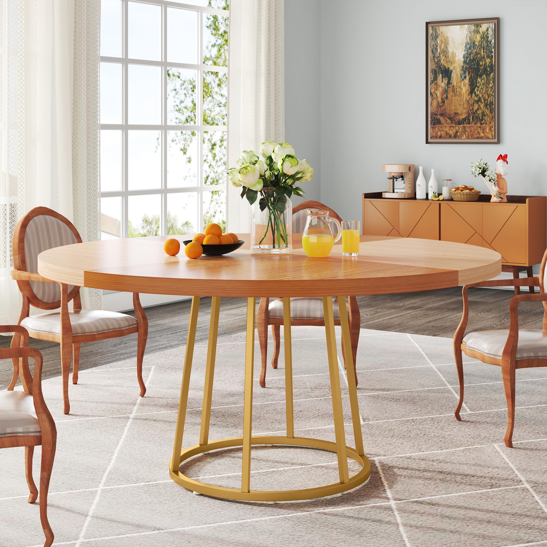 Tribesigns 47 Inch Round Dining Table with Golden Metal Base & Wood Grain Top - Modern Kitchen, Dining Room & Living Room Furniture for Home Decor & Entertaining