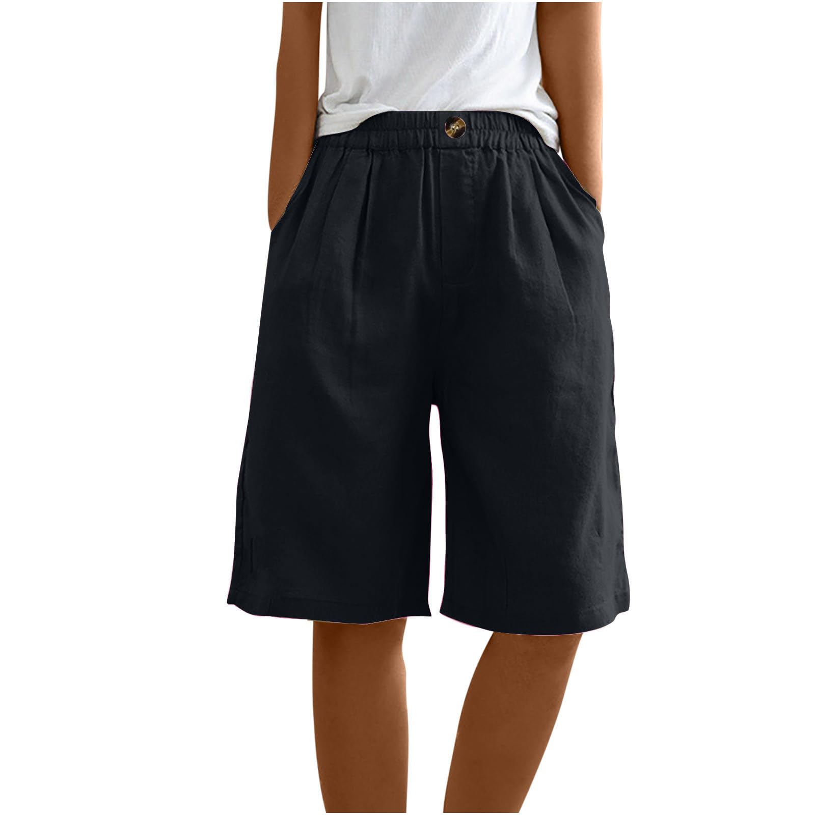 Women's High Waist Bermuda Shorts - Flowy Knee Length for Casual & Dressy Wear