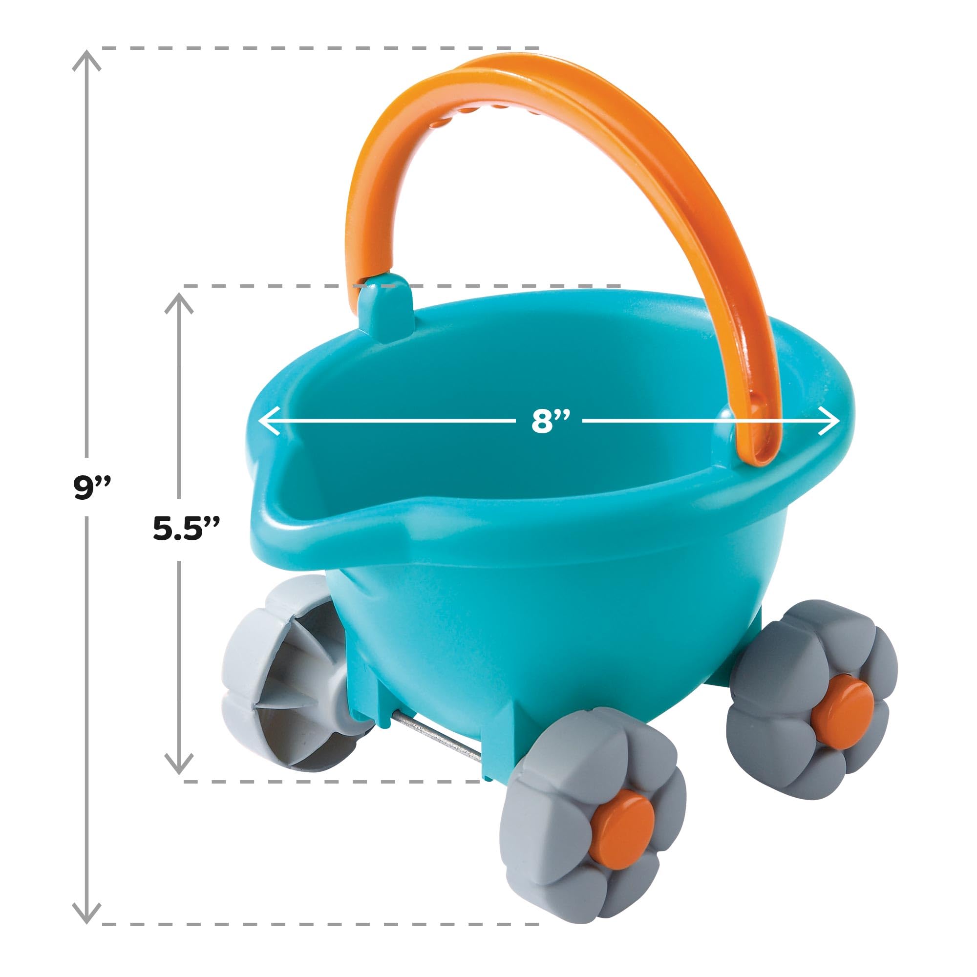 HABA Sand Bucket Scooter - 4 Piece Nesting Beach Toy Set for Toddlers 1-3 Years - Includes Sand Bucket, Sieve, Shovel & Rolling Pail - Perfect Summer Beach Toys for Kids - Great for Sandcastles, Seaside Play & Outdoor Activities