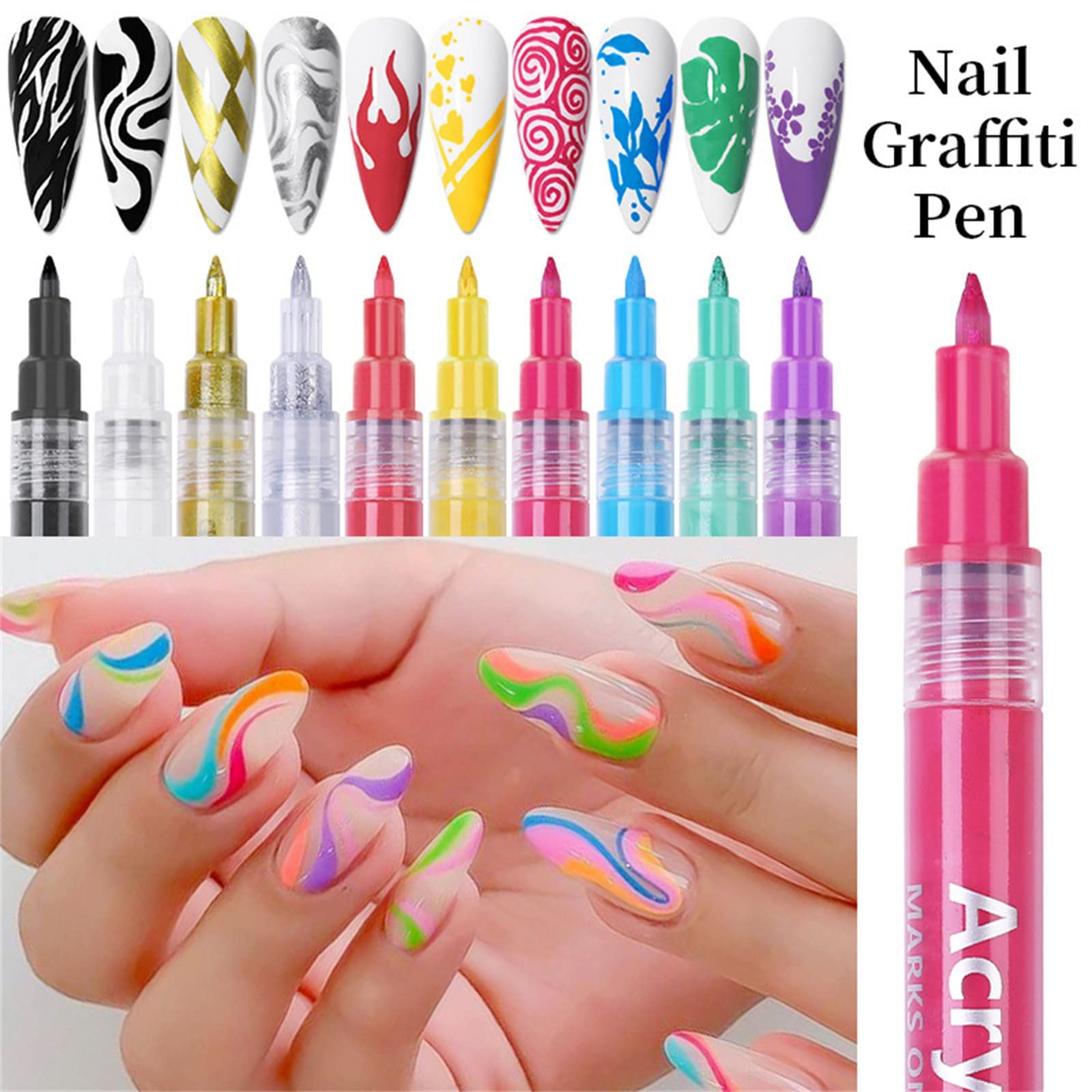 16Pcs 3D Waterproof Nail Art Pen Set - Quick Dry Nail Polish Graffiti Pens for DIY Abstract Lines & Designs, Portable Nail Painting Equipment (16 Colors, 2.5ml) - Perfect for Salon, Home Manicure & Nail Art Enthusiasts