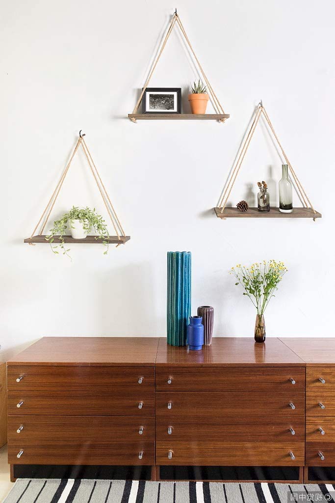 Mkono Wooden Hanging Wall Shelves Set of 3 - Boho Rustic Floating Shelves with Rope Swing Design for Home Decor - Perfect for Living Room, Bedroom, Bathroom & Kitchen Organization (Brown) | Great for Displaying Plants, Books & Decorative Items