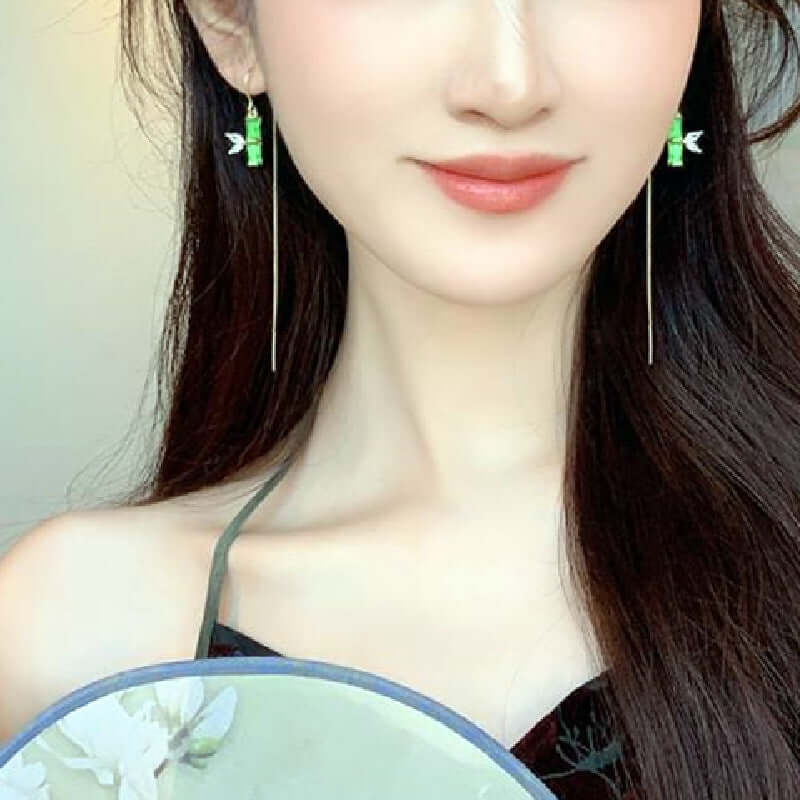 Elegant Green Bamboo Long Threader Earrings for Women | Boho Chic Dangle Earrings | Perfect for Parties, Weddings & Everyday Wear | S1941