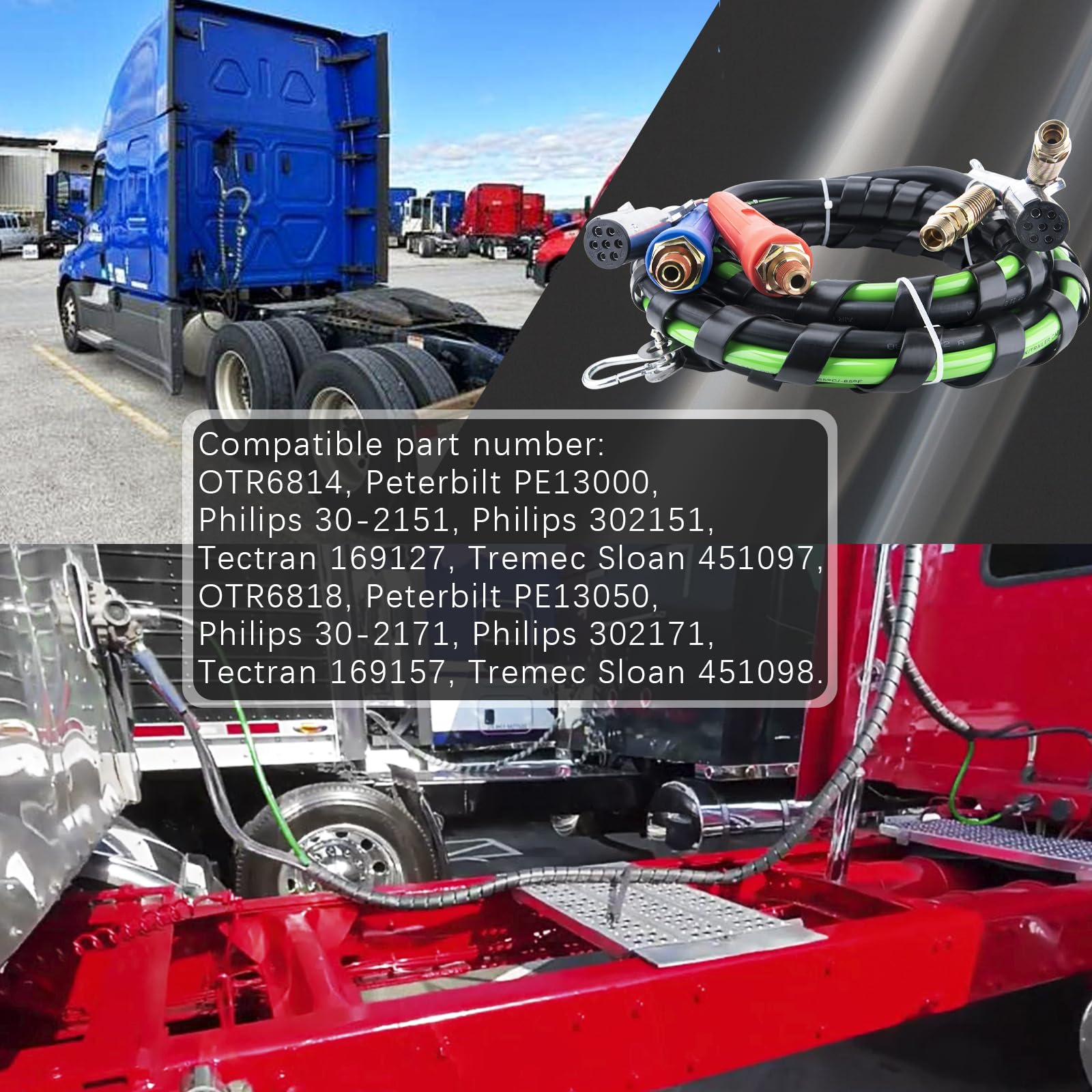 **Semi Truck Air Line Kit - 12Ft ABS & Power Air Hose with 7-Way Electrical Cable - 3 in 1 Heavy Duty Air Lines for Tractor Trailer - Ideal for Long Haul & Heavy Duty Towing**