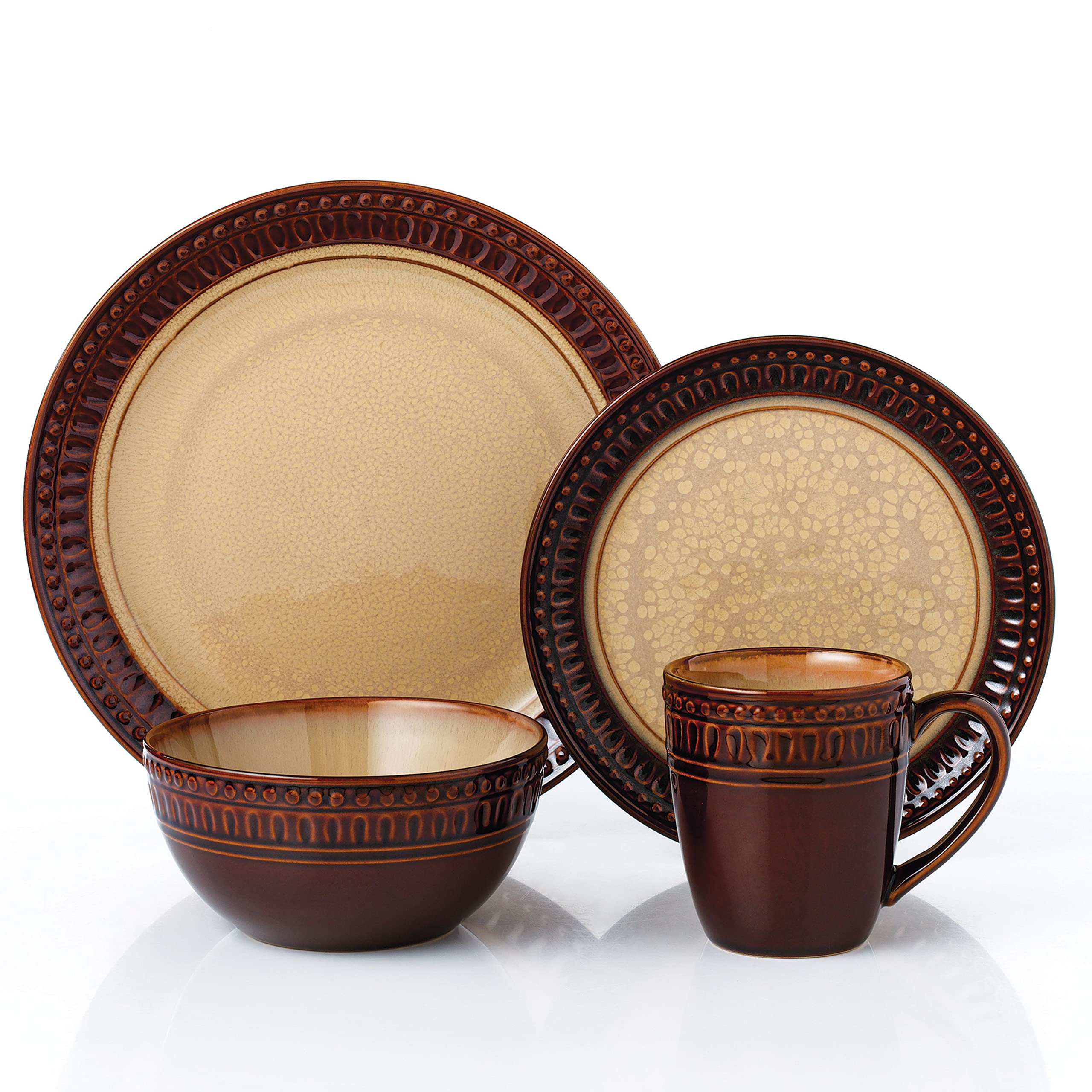 Elegant Modern Stoneware Scroll Dinnerware Set - 16 Piece Mojave Collection for Parties, Events & Holiday Gatherings - Perfect for Hosting, Entertaining & Special Occasions