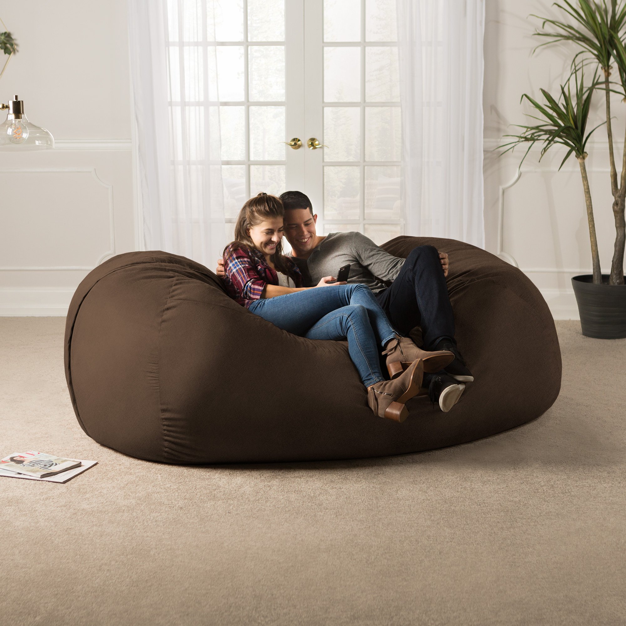 Jaxx 7 Foot Giant Bean Bag Sofa - Oversized Memory Foam Chair in Chocolate Brown | Perfect for Living Room, Game Room & Dorm Relaxation