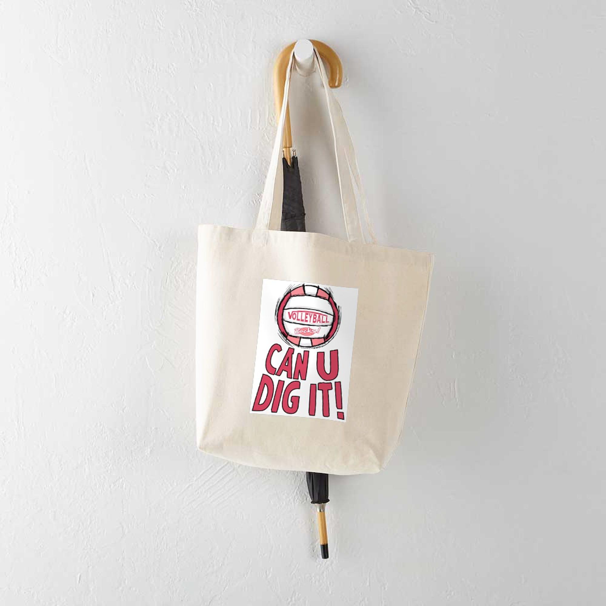Can U Dig It Pink Natural Canvas Tote Bag - Eco-Friendly Reusable Shopping Bag for Groceries, Beach & Daily Use