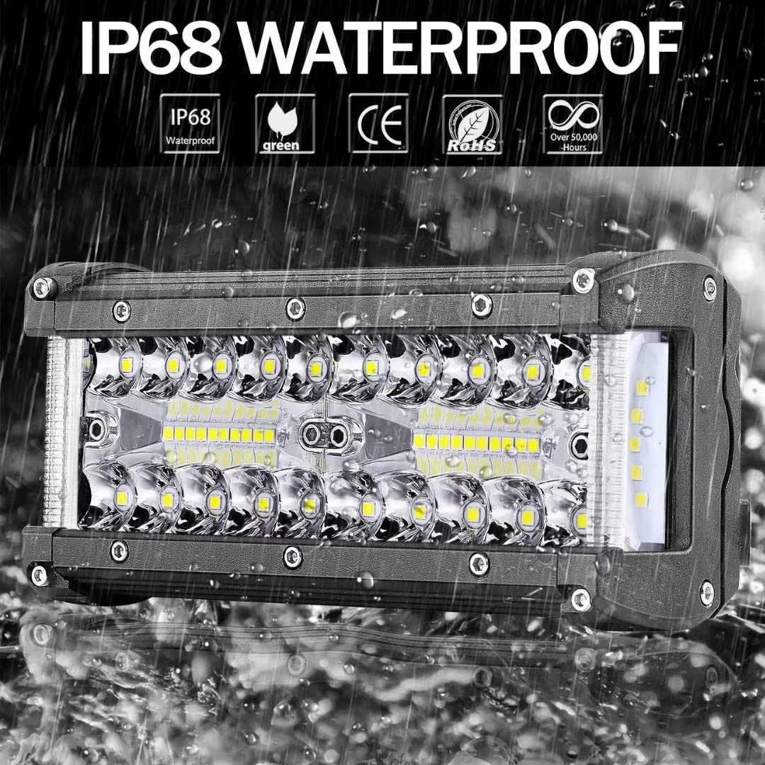 2PCS 7 Inch LED Light Bar for Off-Road Trucks & ATVs - Side Shooter Design with Wiring Harness Kit - Perfect for Night Driving, Camping & Outdoor Adventures