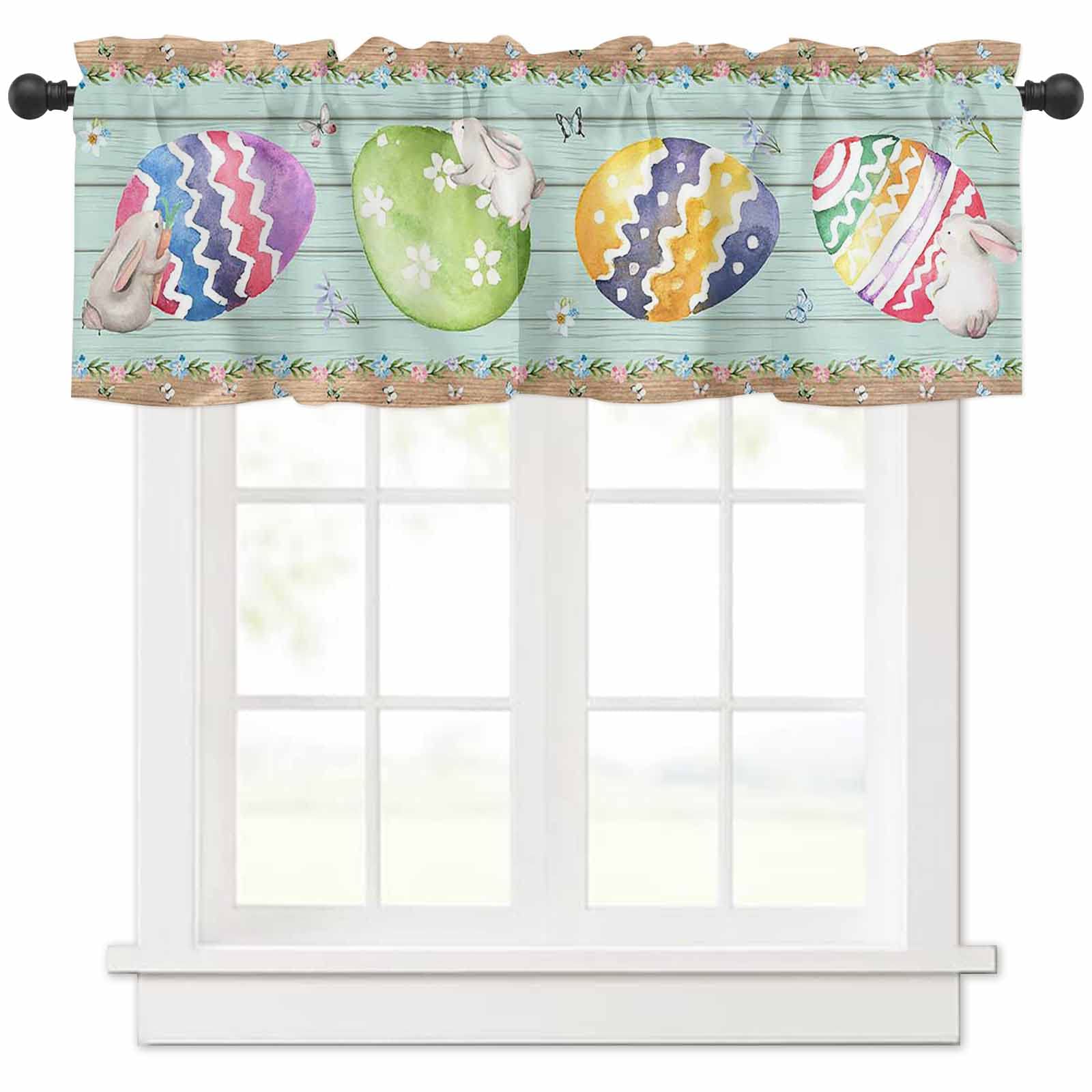 Easter Bunny Floral Retro Farmhouse Kitchen Window Valances - 54x18 Inch Rod Pocket Tier Curtain Toppers & Valances Decor for Spring, Easter, Farmhouse Style - Perfect for Kitchen Windows, Dining Room, and Cozy Farmhouse Decor