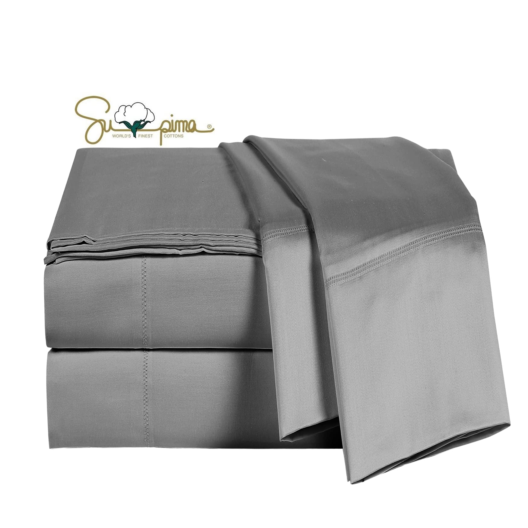 Luxury 100% Supima Cotton Bed Sheet Set - 600 Thread Count Queen Size 4-Piece, Ultra Soft & Silky Sateen Weave, Deep Pocket Fits Mattress Up to 18