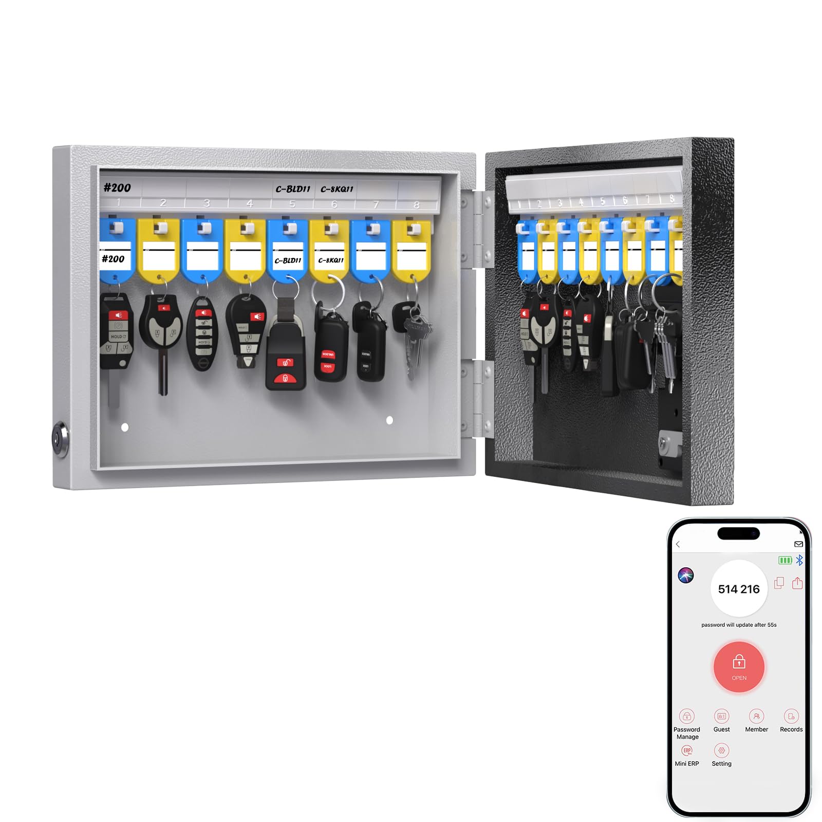 WeHere 16 Key Smart Lock Box - Wall Mount Bluetooth/Wi-Fi/OTP/Fixed Code/Key Unlock | Key Storage Cabinet with Key Tags | Secure Key Organizer for Office, Valet, Realtor & Hotel | Perfect for Property Management, Vacation Rentals & Key Exchange