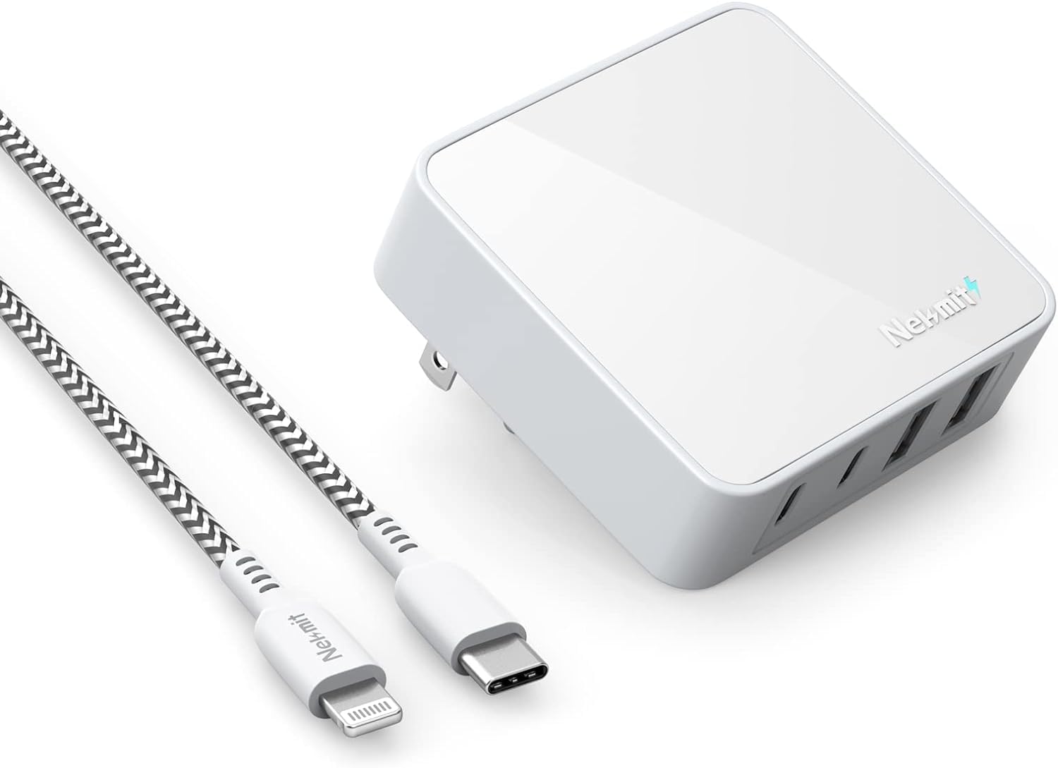 52W 4-Port USB C Fast Wall Charger with 6.6FT USB-C to Lightning Cable - Dual 20W PD & 2 USB Ports for iPhone 15/15 Pro/15 Pro Max, iPad Pro, AirPods Pro - Compact Slim Design for Home, Office & Travel Charging