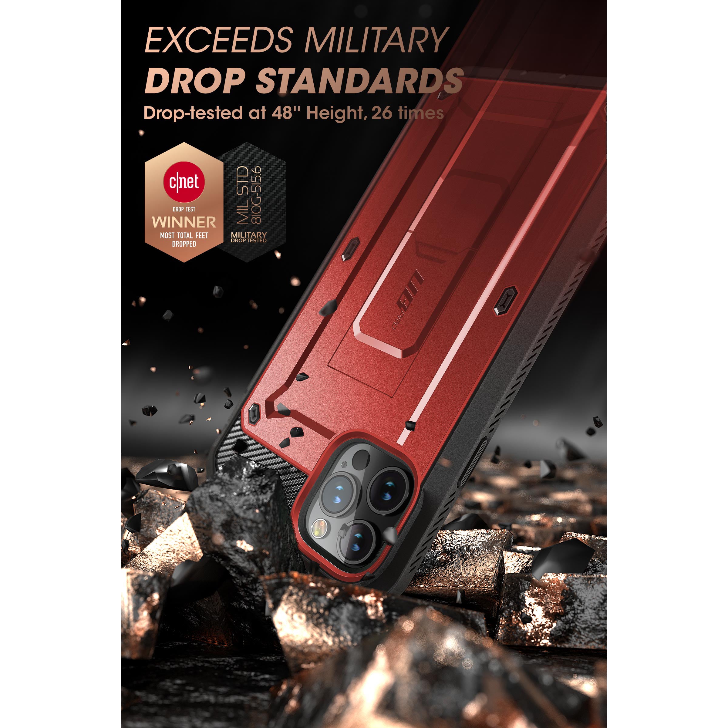 iPhone 13 Pro Max Case 6.7 Inch - Unicorn Beetle Pro Rugged Protective Cover with Military-Grade Drop Protection, Metallic Red | Perfect for Outdoor Adventures, Construction Work & Extreme Sports