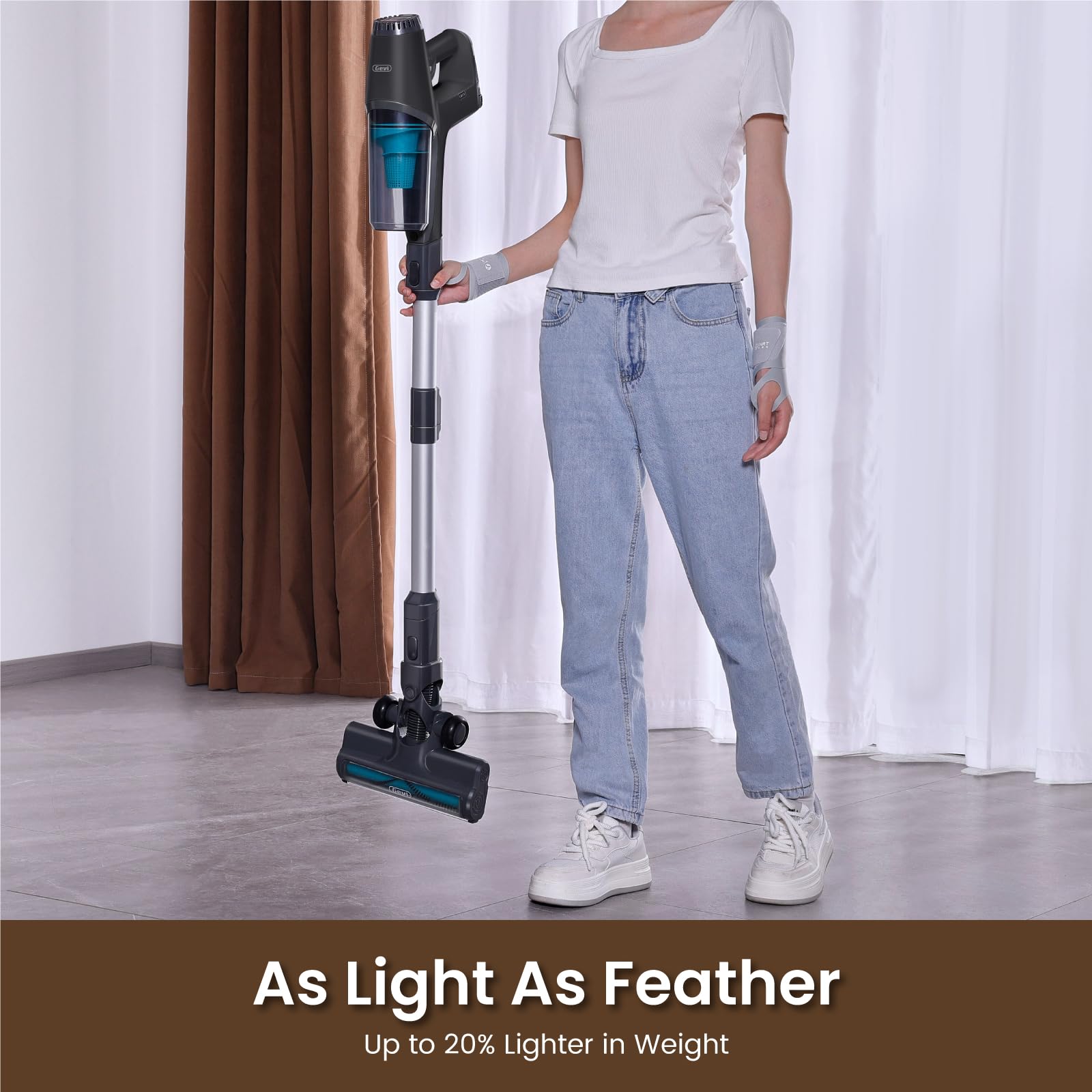 20KPa Powerful Cordless Stick Vacuum Cleaner - 45 Min Runtime, 6-in-1 Lightweight Design for Hard Floors, Carpets & Pet Hair - Ideal for Home Cleaning & Pet Owners (Grey)