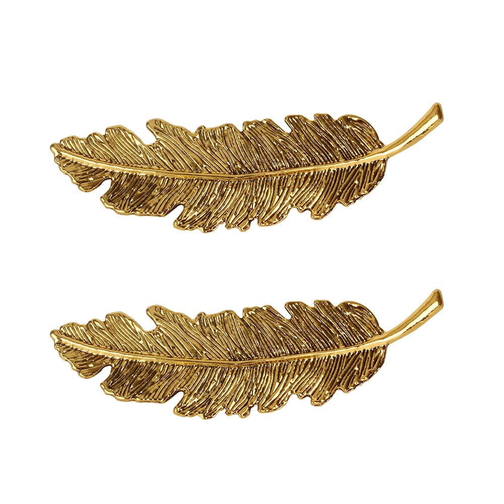 2 PCS Vintage Alloy Feather Leaf Hair Clips - Bronze Hair Barrettes for Women, Elegant Hairpins & Hair Jewelry Accessories (10.3x3cm) - Perfect for Weddings, Parties and Daily Styling