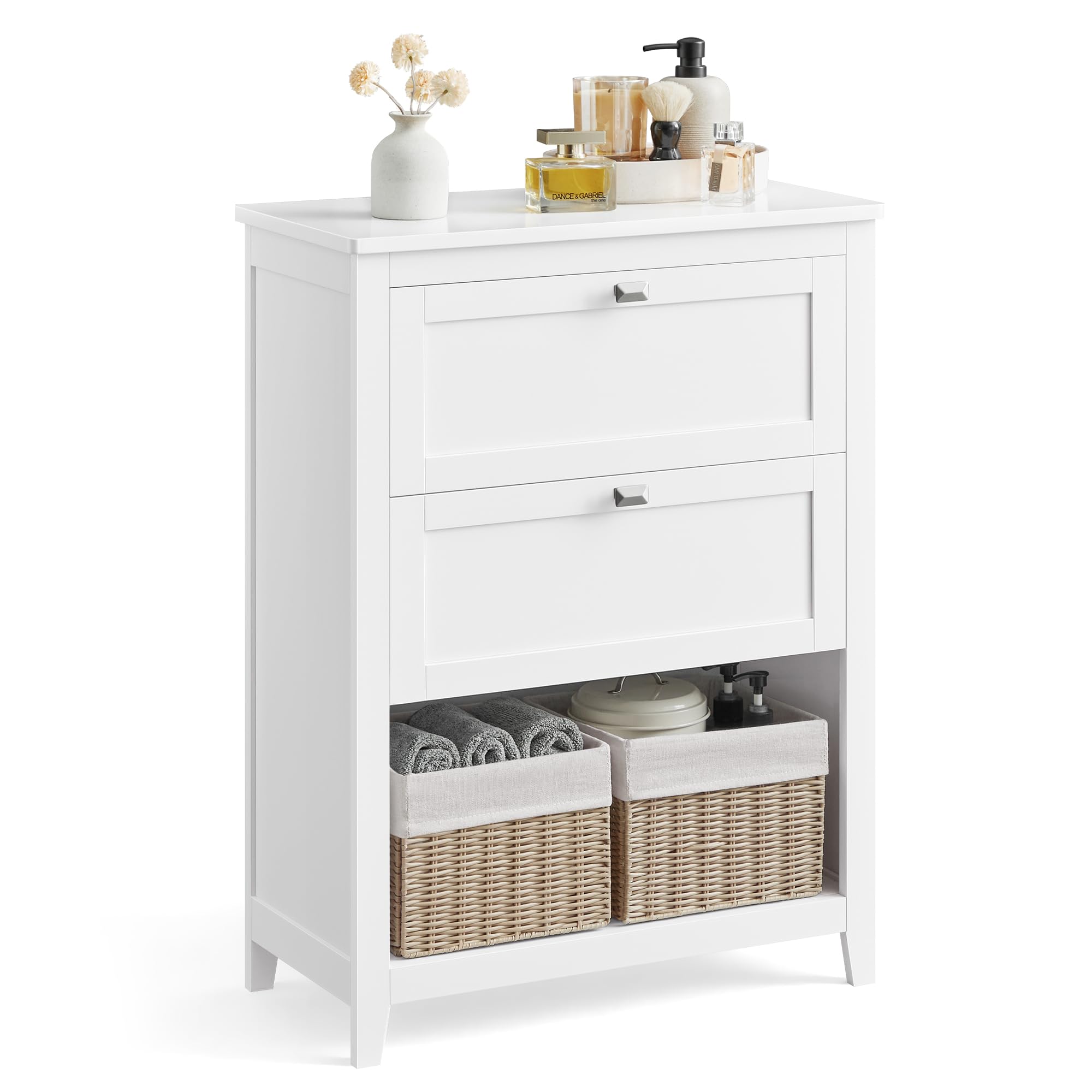 VASAGLE White Bathroom Storage Cabinet with 2 Drawers & Adjustable Dividers - 11.8