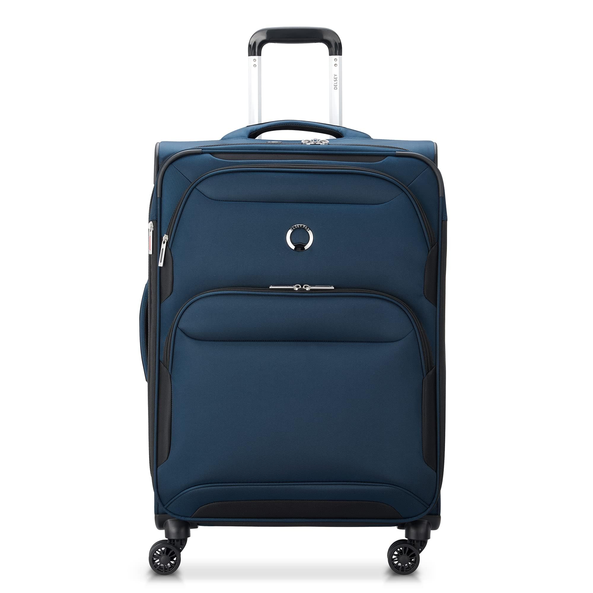 Delsey Paris Sky Max 2.0 Expandable Softside Spinner Luggage - 24 Inch Blue Checked-Medium Suitcase for Travel, Business Trips & Vacation | Lightweight Durable Carry-On with 360° Wheels