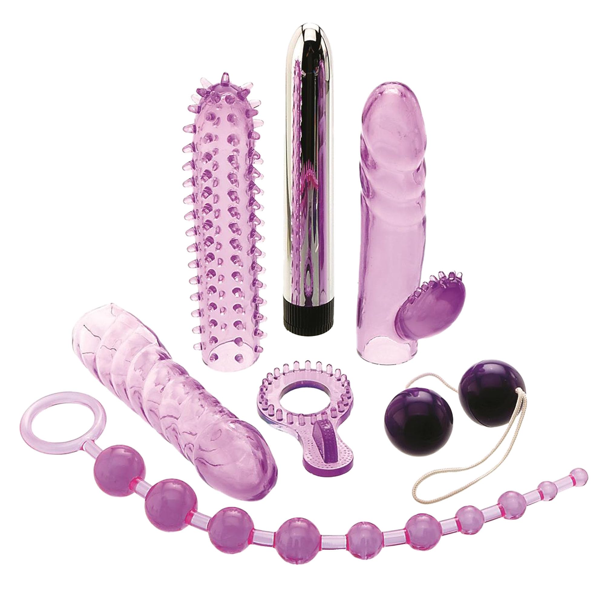 Adam & Eve 7-Piece Couples Sex Toy Set - Vibrator, Rabbit Sleeve, Anal Beads & More | Waterproof & Body-Safe Adult Toys for Couples | Perfect for Romantic Nights & Spicing Up Your Relationship