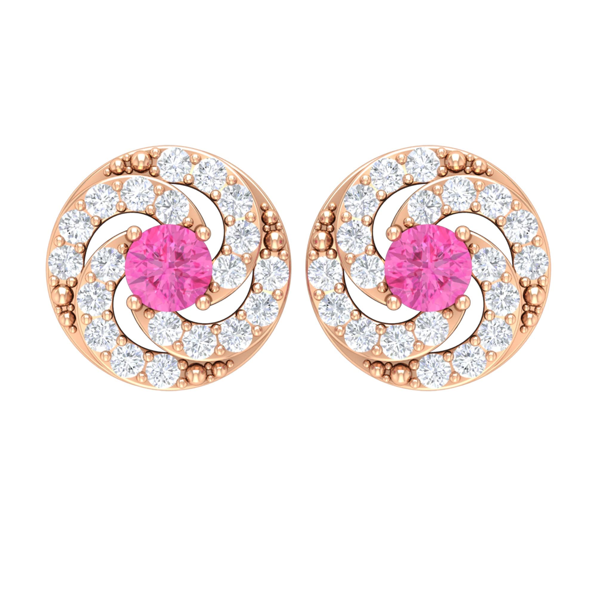 1/2 CT Pink Sapphire & Diamond Stud Earrings - 14K Solid Gold Swirl Design, September Birthstone Jewelry for Women | Perfect for Gifts, Anniversaries & Special Occasions